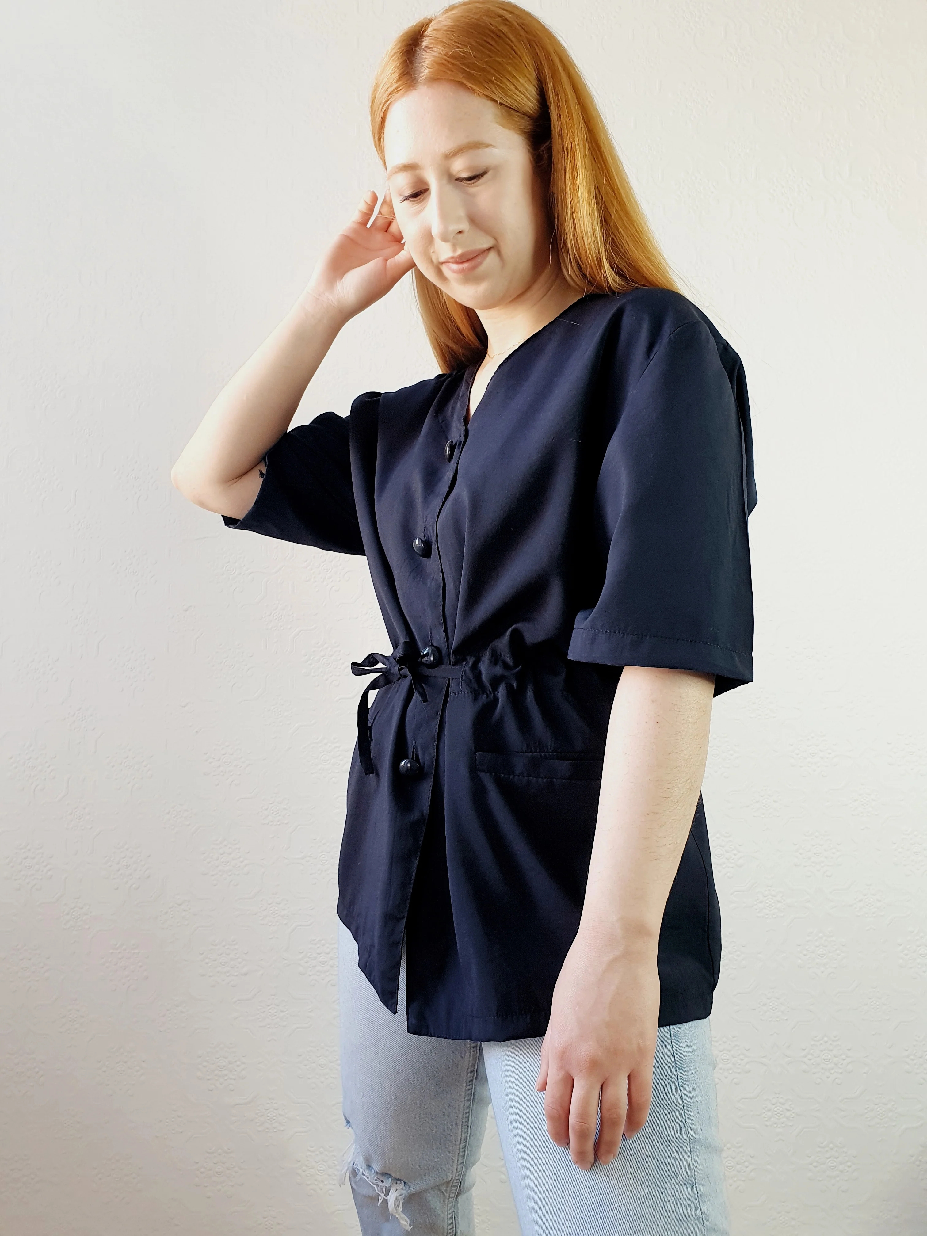 1980s Black Drawstring Tunic - L/XL