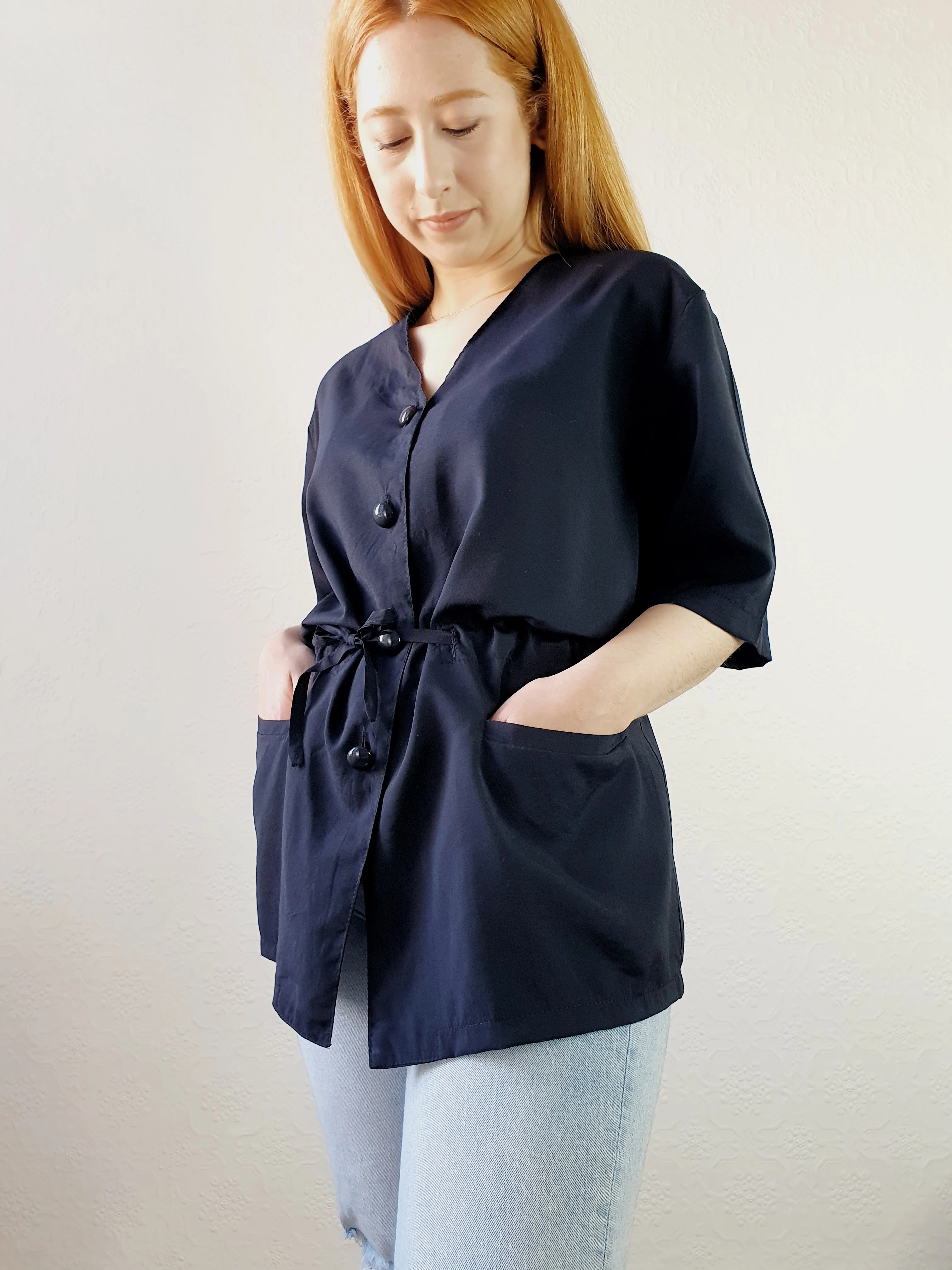 1980s Black Drawstring Tunic - L/XL - Image 3