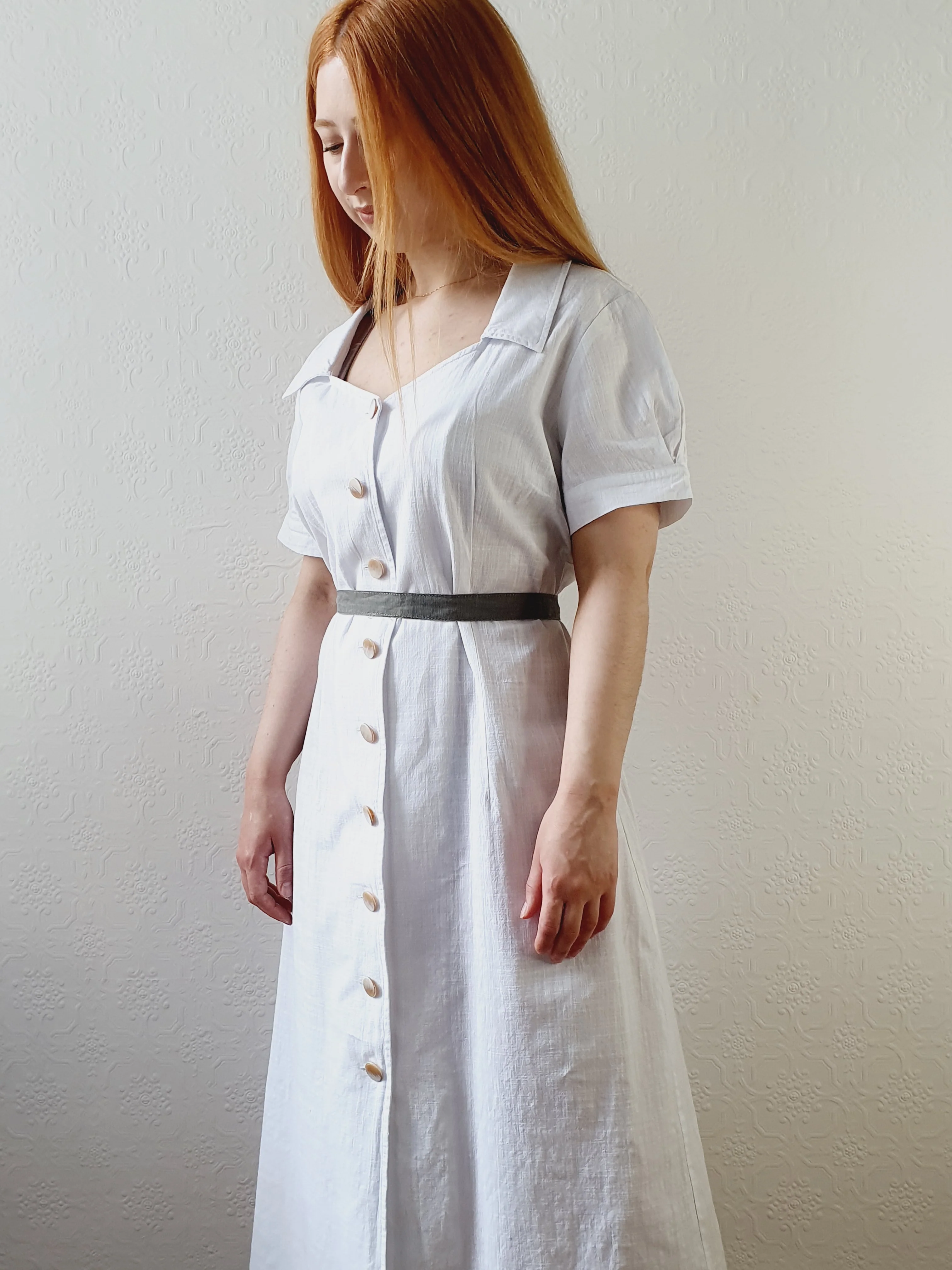 1980s White Linen Dress - XL - Image 3