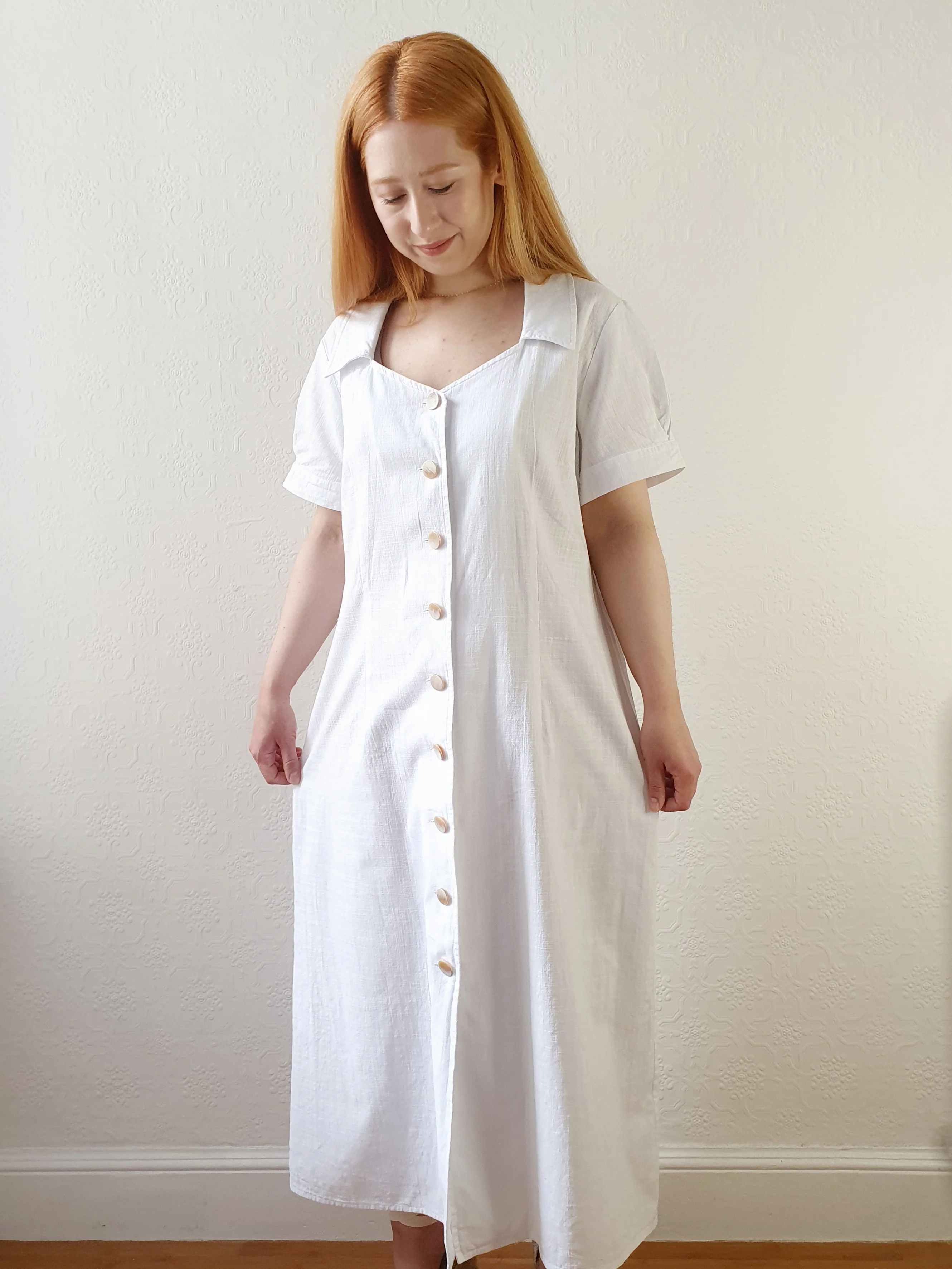 1980s White Linen Dress - XL - Image 4