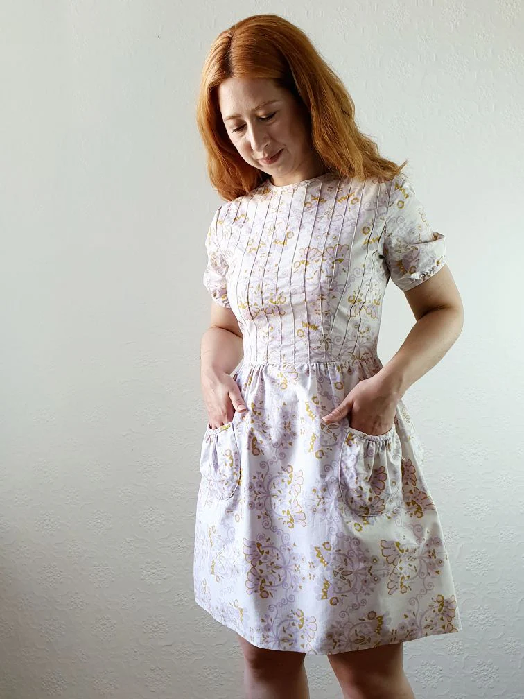 60s Vintage Lilac Floral Dress with Puff Sleeves - XS - Image 6