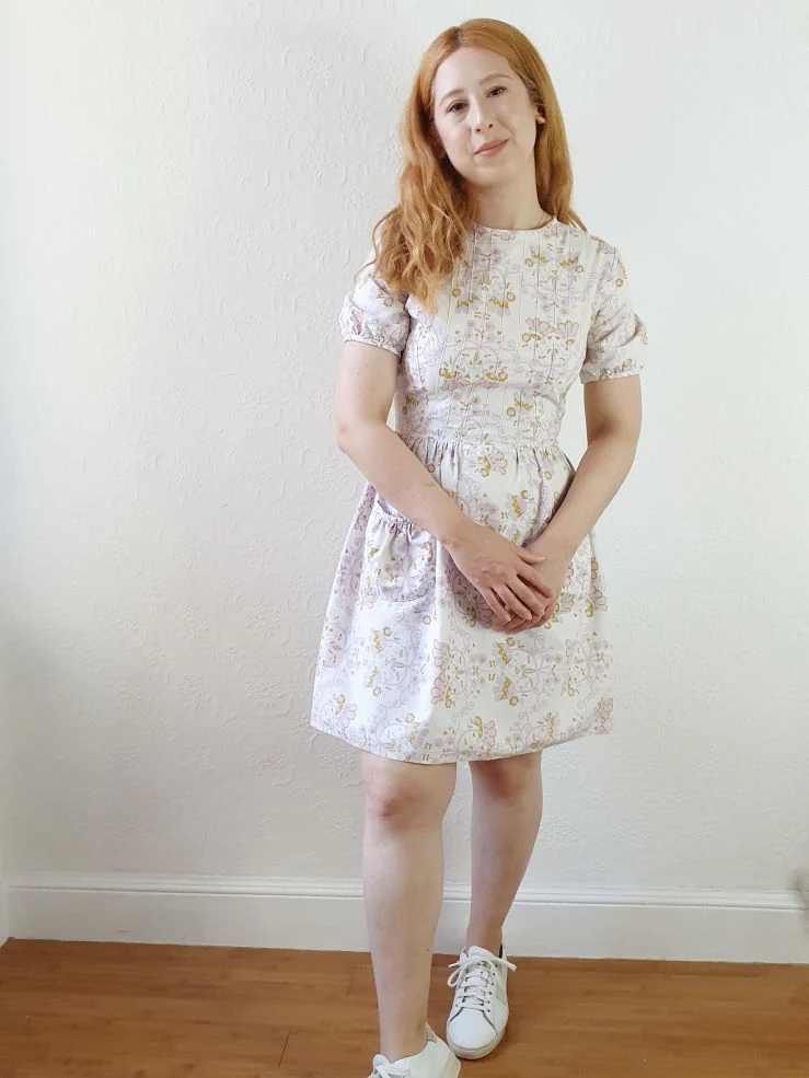 60s Vintage Lilac Floral Dress with Puff Sleeves - XS - Image 8