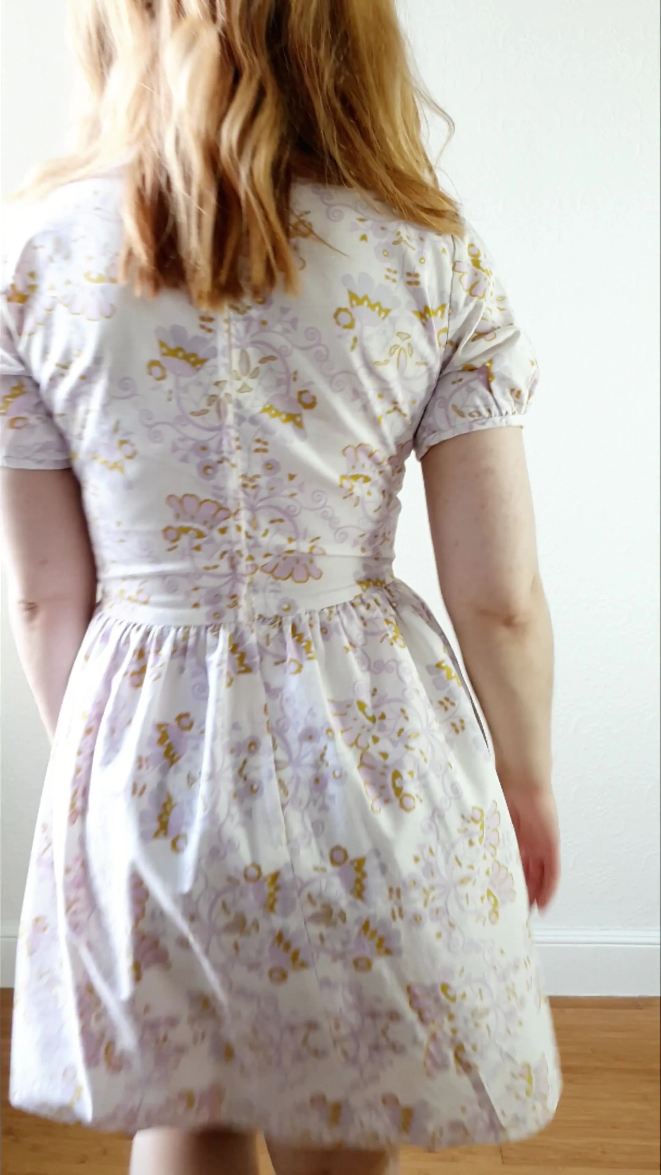 60s Vintage Lilac Floral Dress with Puff Sleeves - XS - Image 9