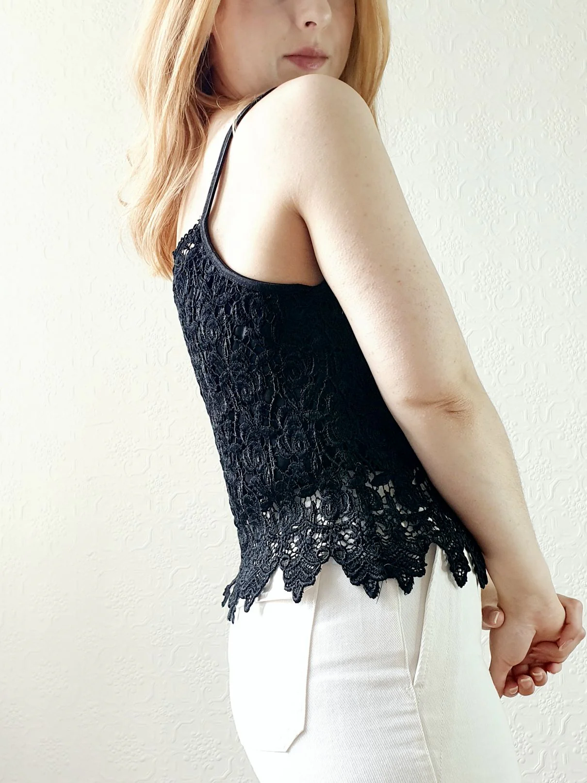 80s Black Lacy Tank Top - S - Image 2