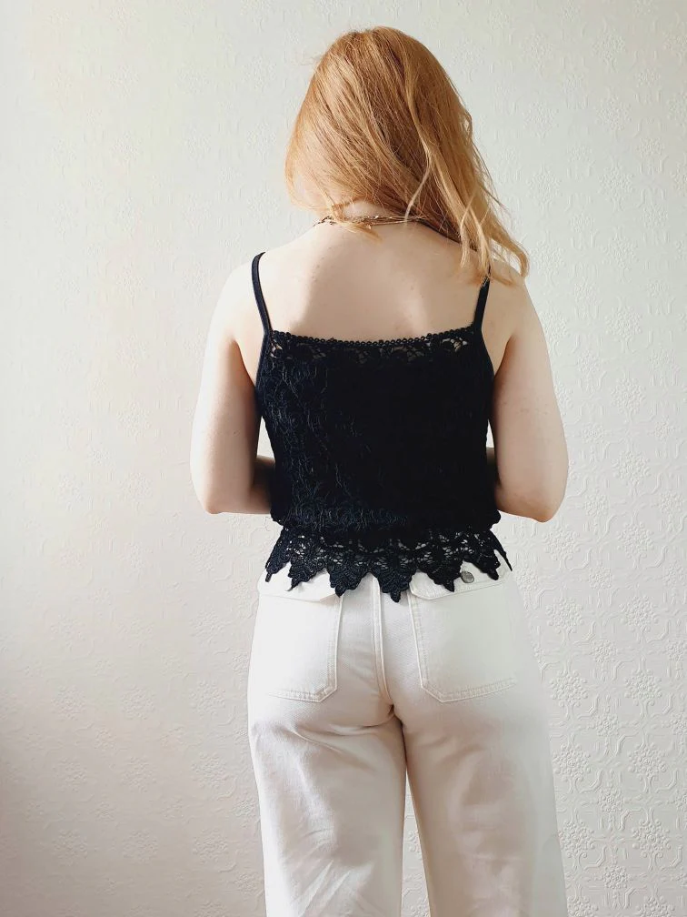 80s Black Lacy Tank Top - S - Image 3