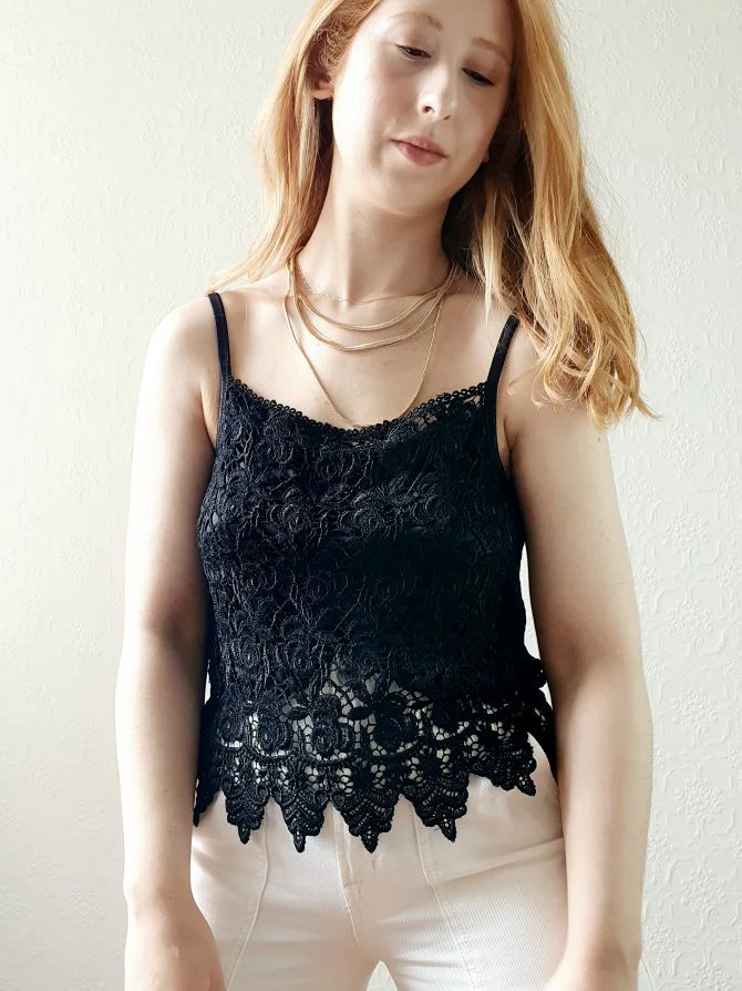 80s Black Lacy Tank Top - S - Image 4