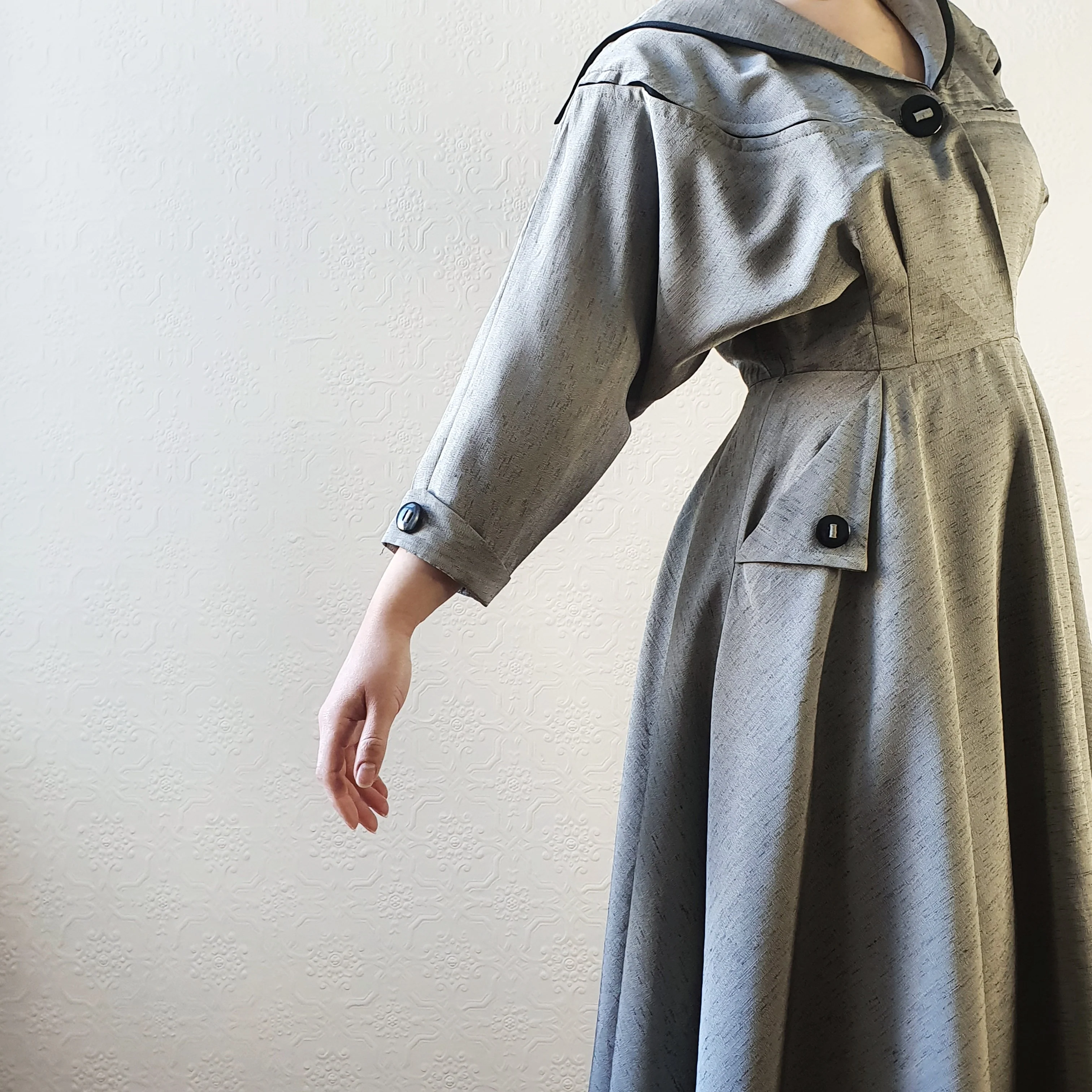 80s Grey Full Skirt Dress - M - Image 2