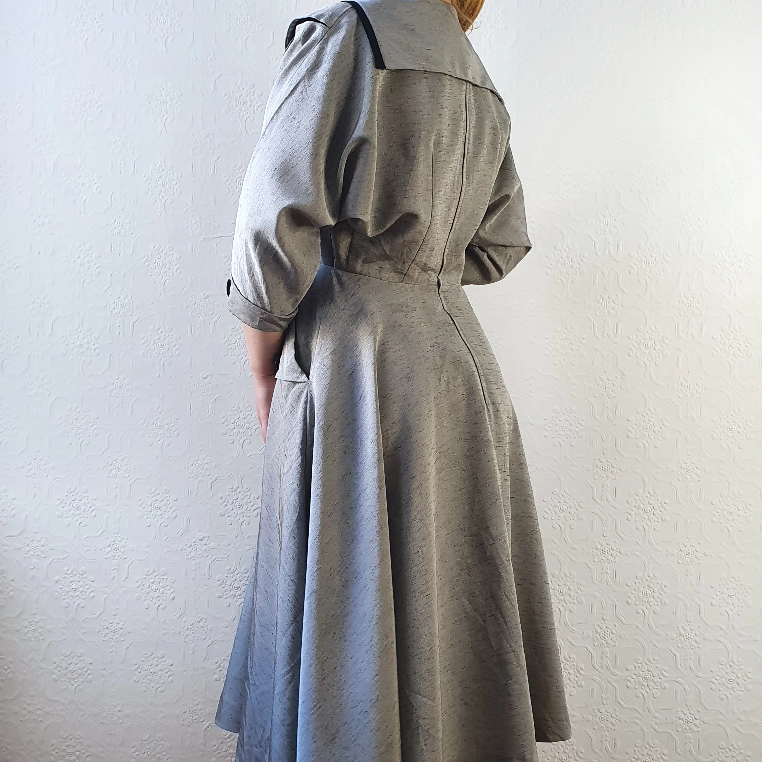 80s Grey Full Skirt Dress - M - Image 3