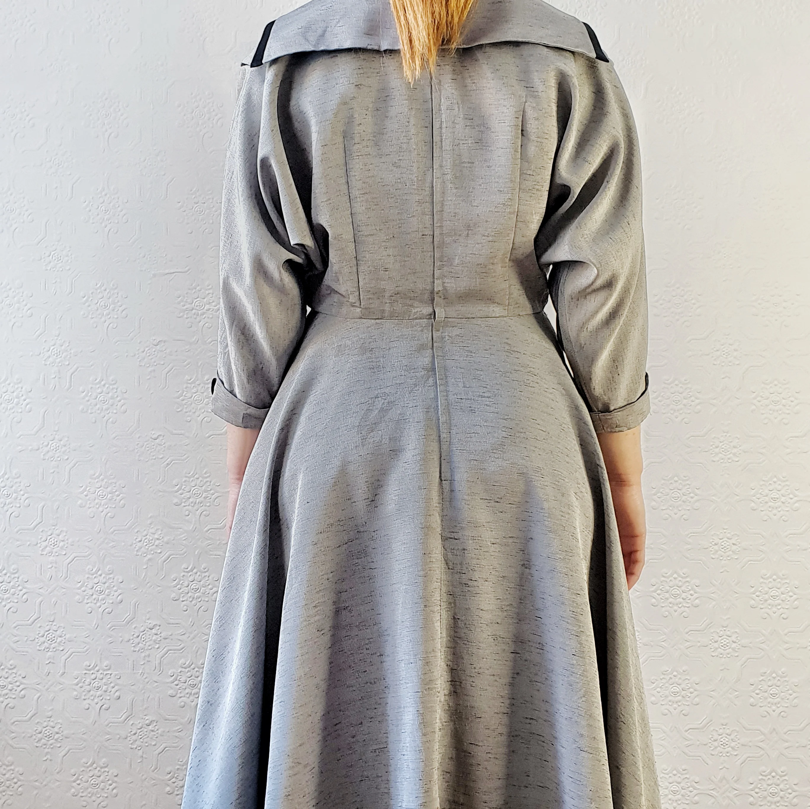 80s Grey Full Skirt Dress - M - Image 4