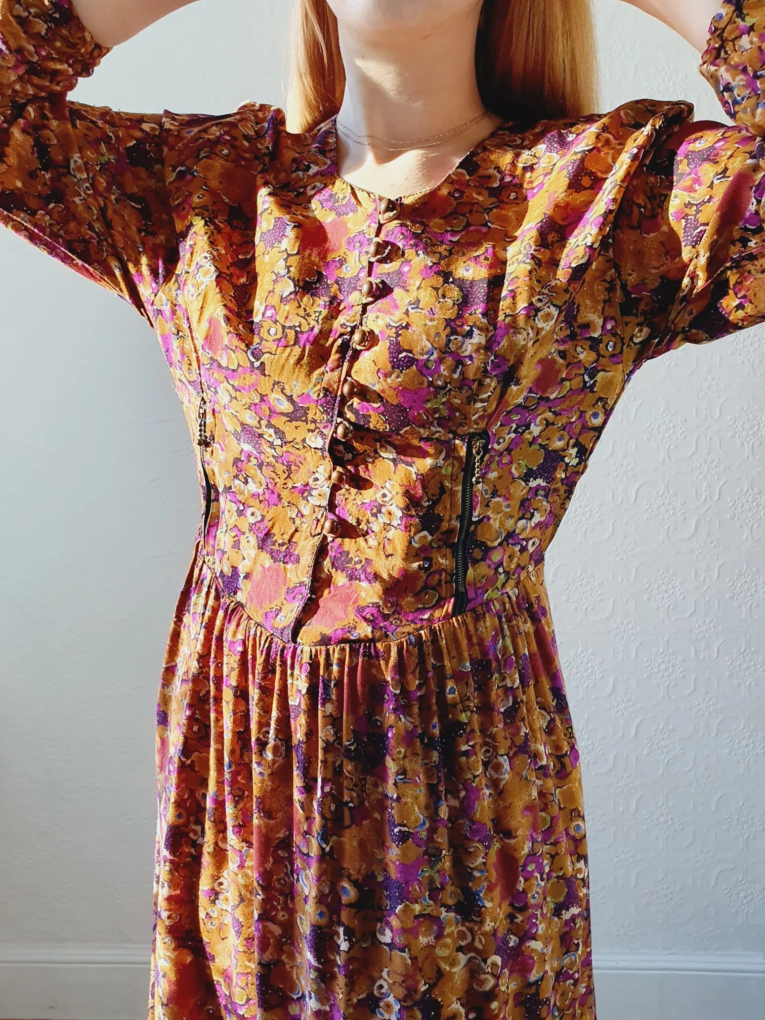 80s Mustard Floral Dress - S - Image 5