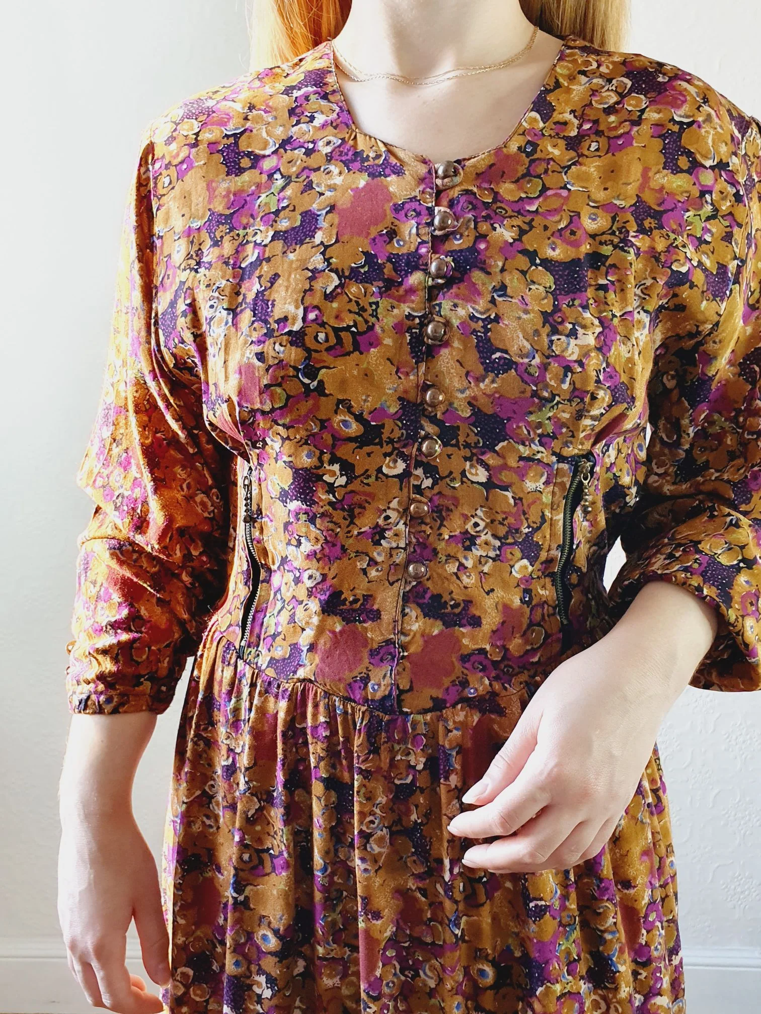 80s Mustard Floral Dress - S - Image 6