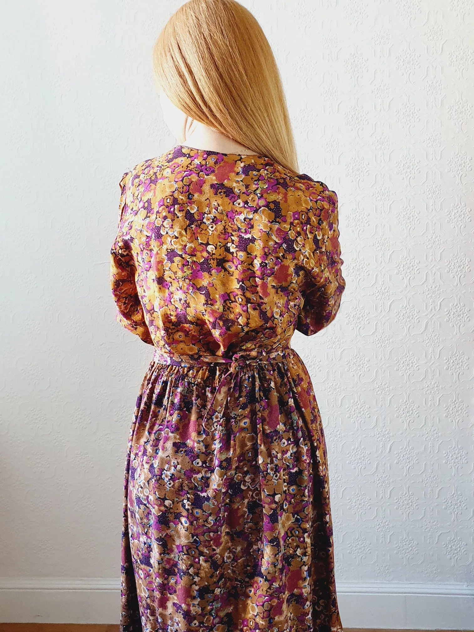 80s Mustard Floral Dress - S - Image 7