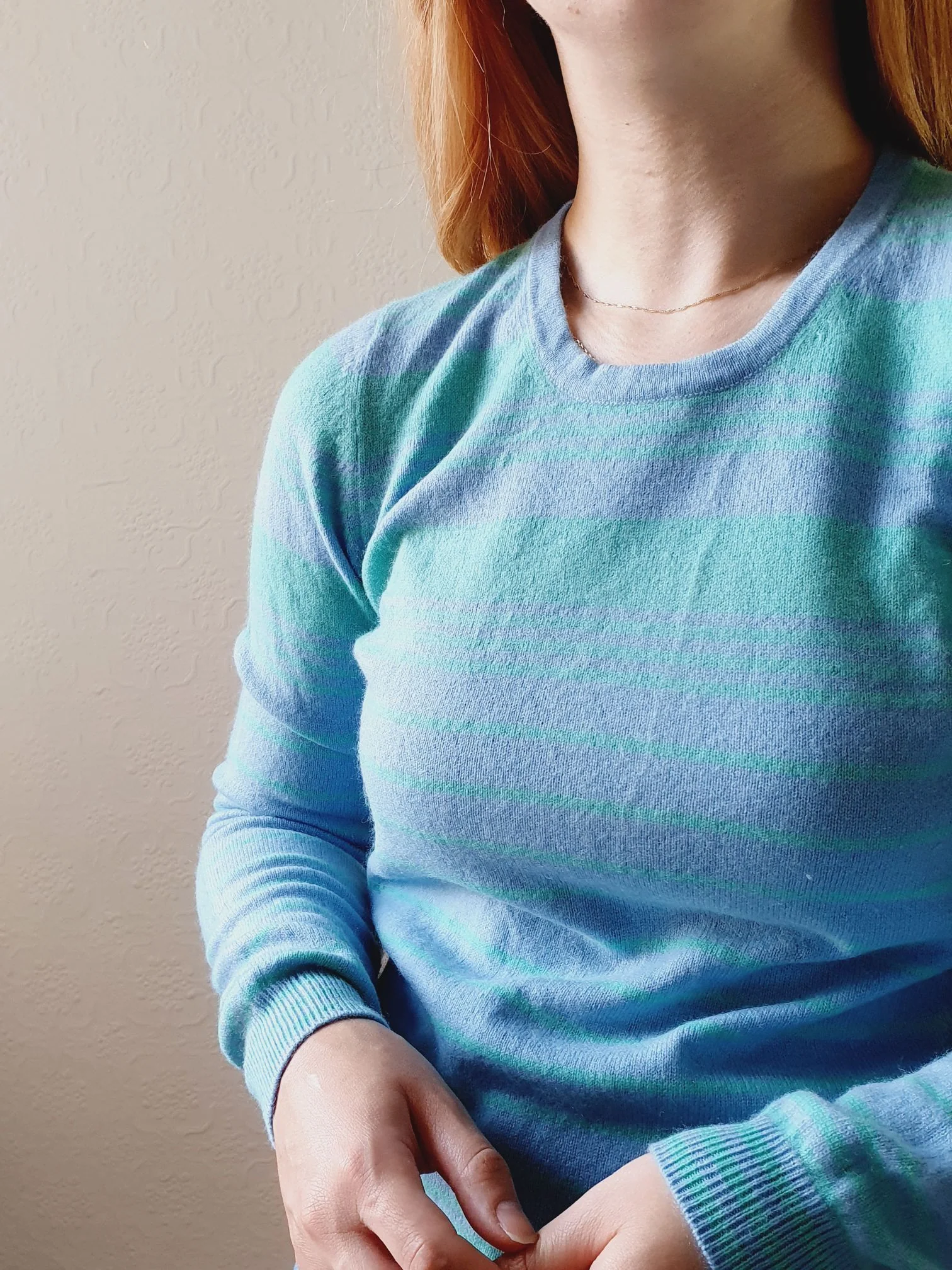 Baby Blue & Green Striped Cashmere Jumper - XS - Image 3