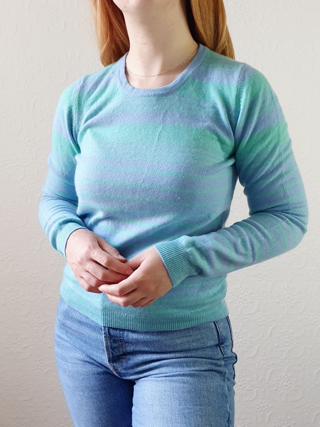 Baby Blue & Green Striped Cashmere Jumper - XS - Image 4