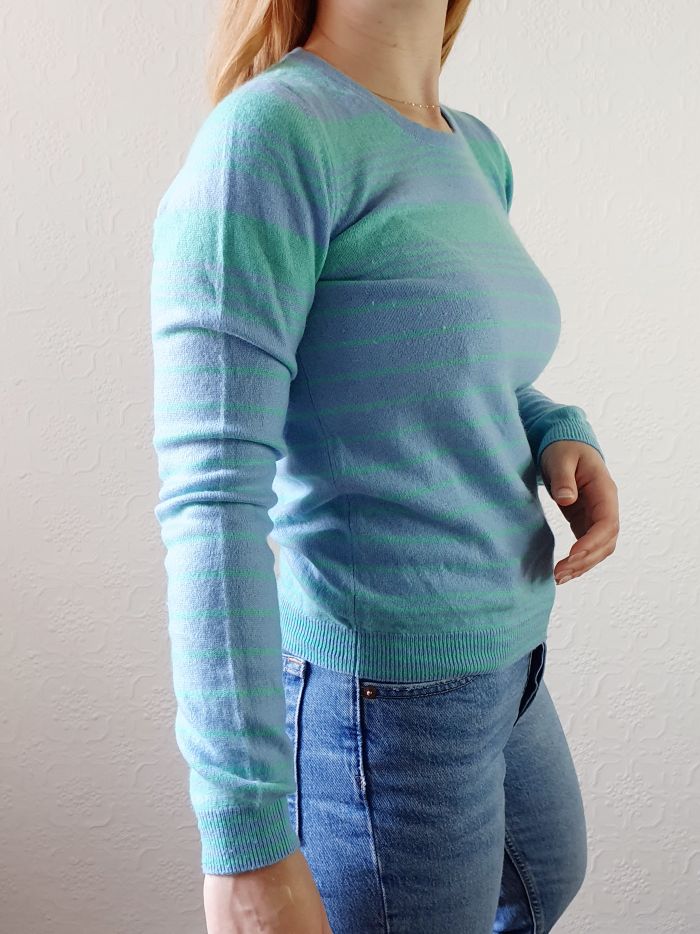 Baby Blue & Green Striped Cashmere Jumper - XS - Image 7