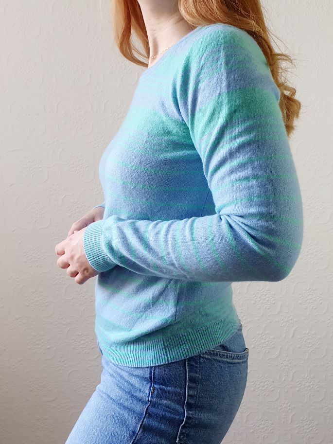 Baby Blue & Green Striped Cashmere Jumper - XS - Image 8