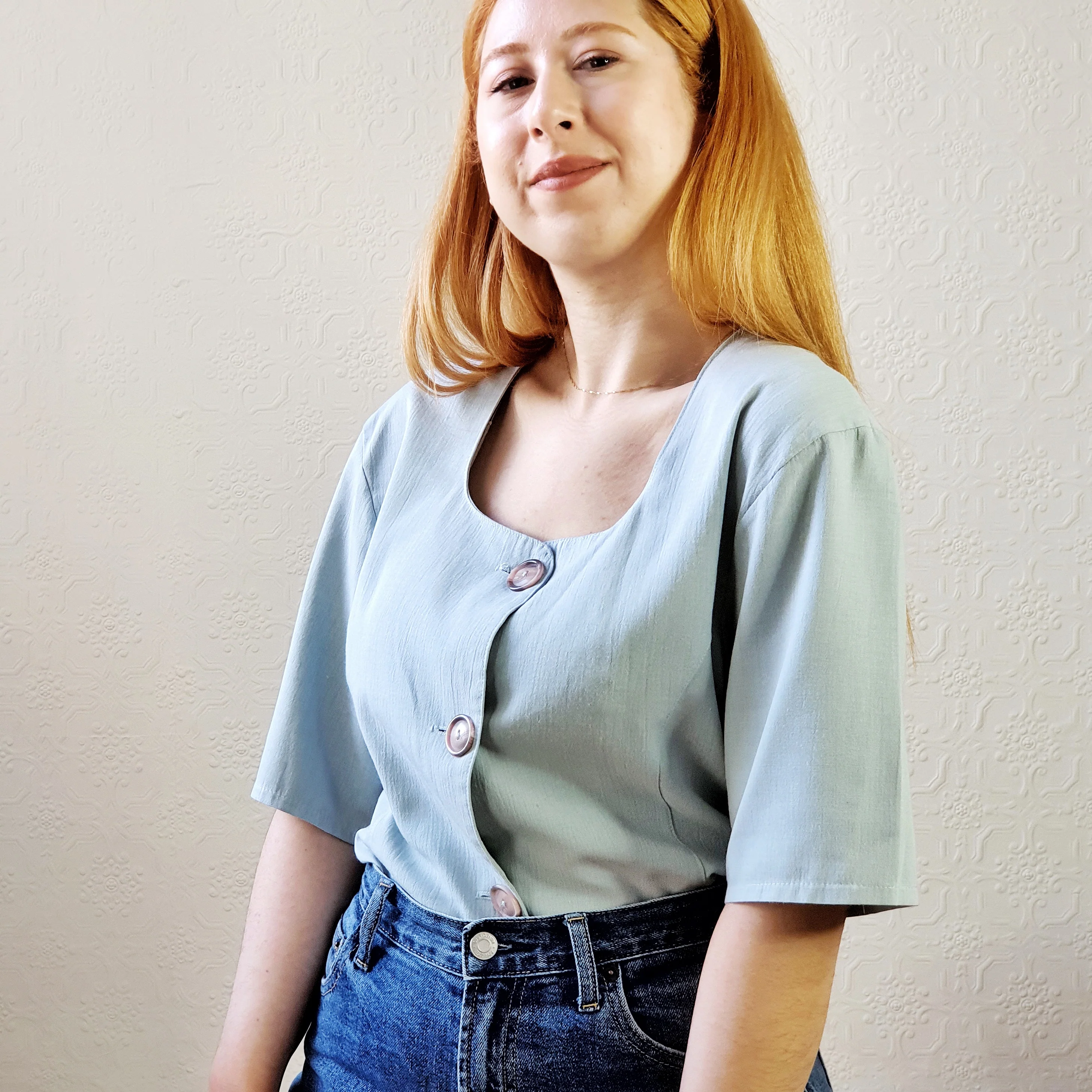 Baby Blue Square Neck Top - M/L - Image 2