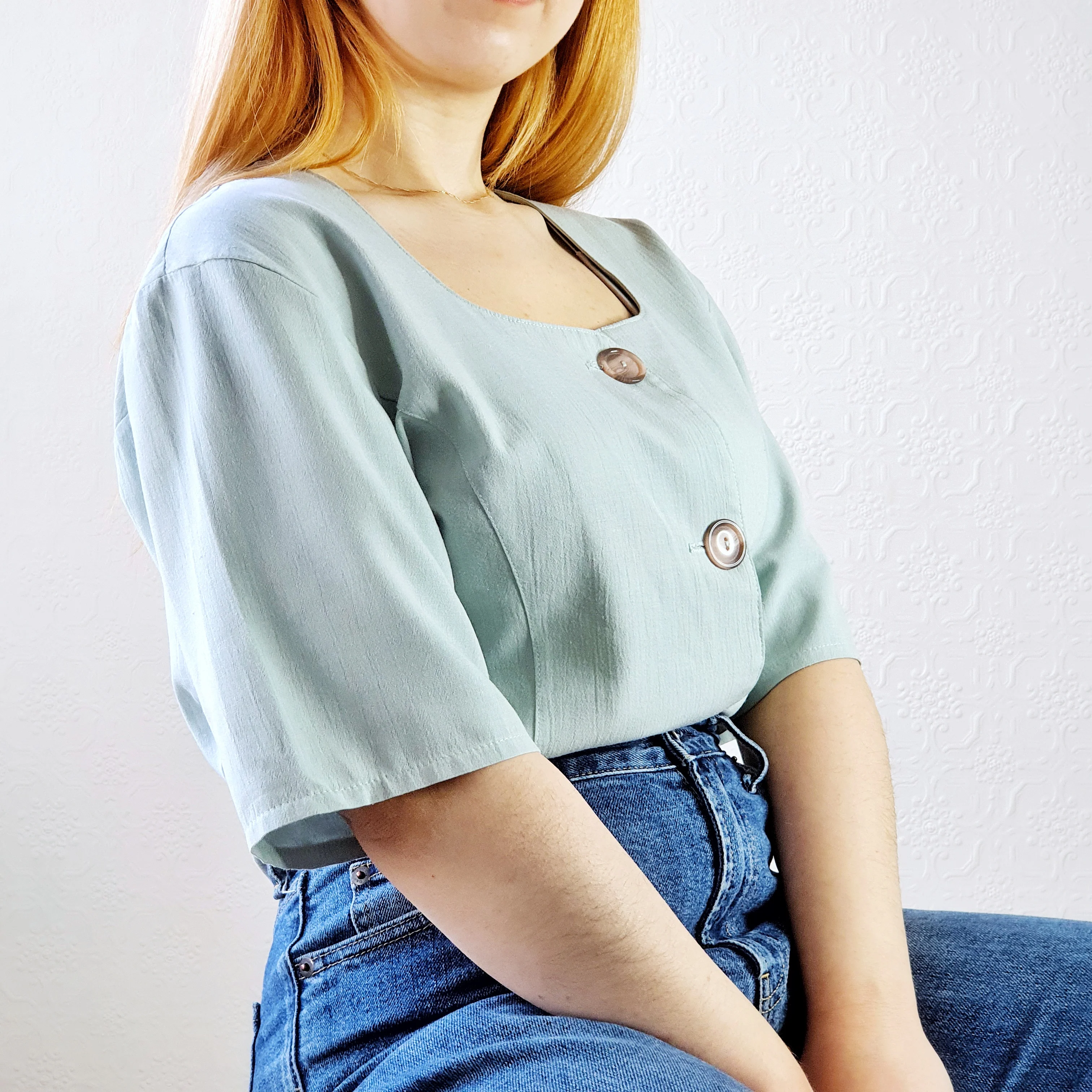 Baby Blue Square Neck Top - M/L - Image 3