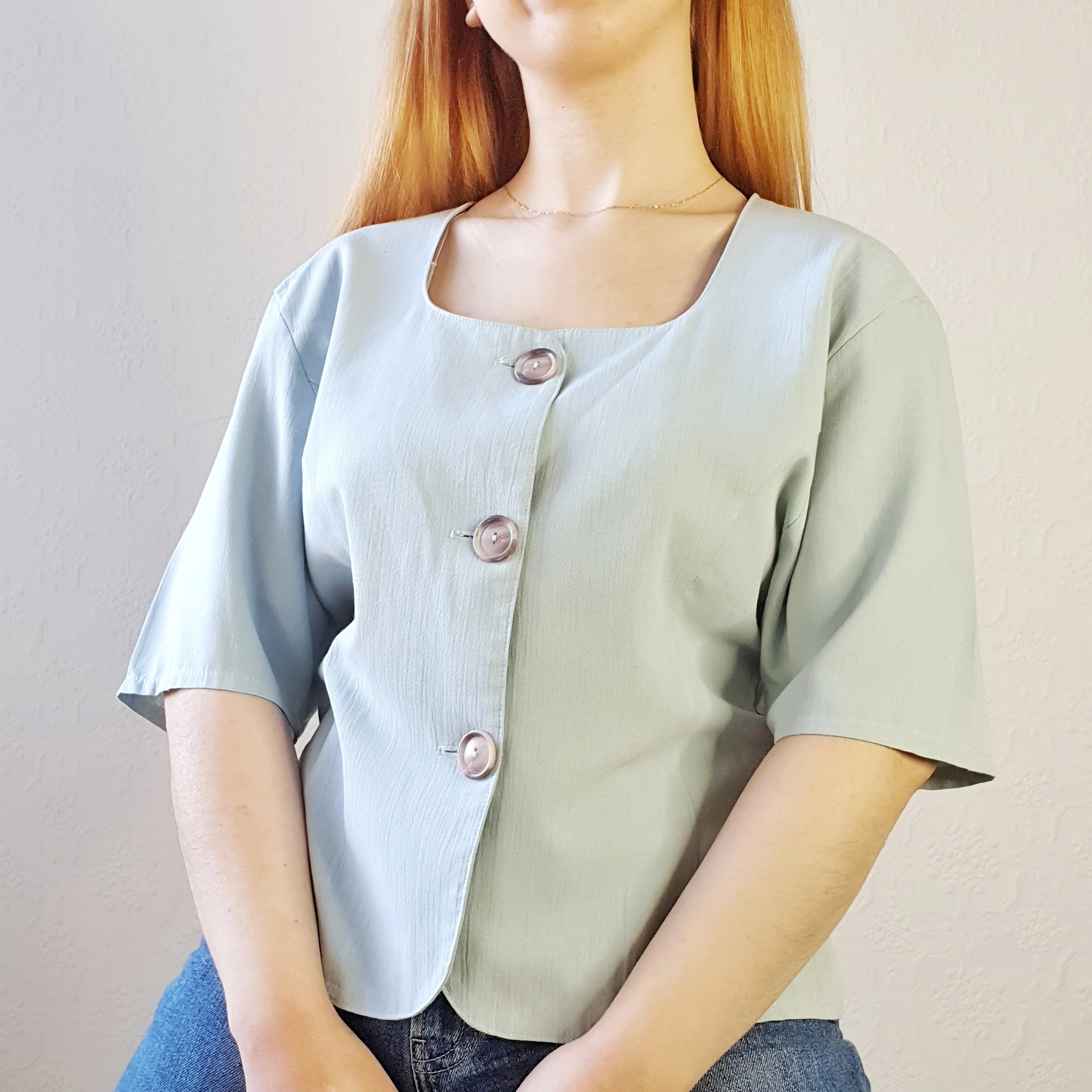 Baby Blue Square Neck Top - M/L - Image 4