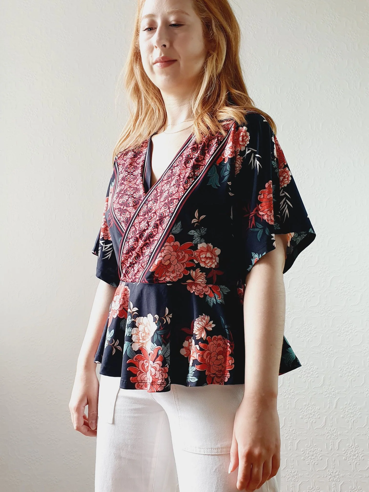 Black Floral Peplum Top - M