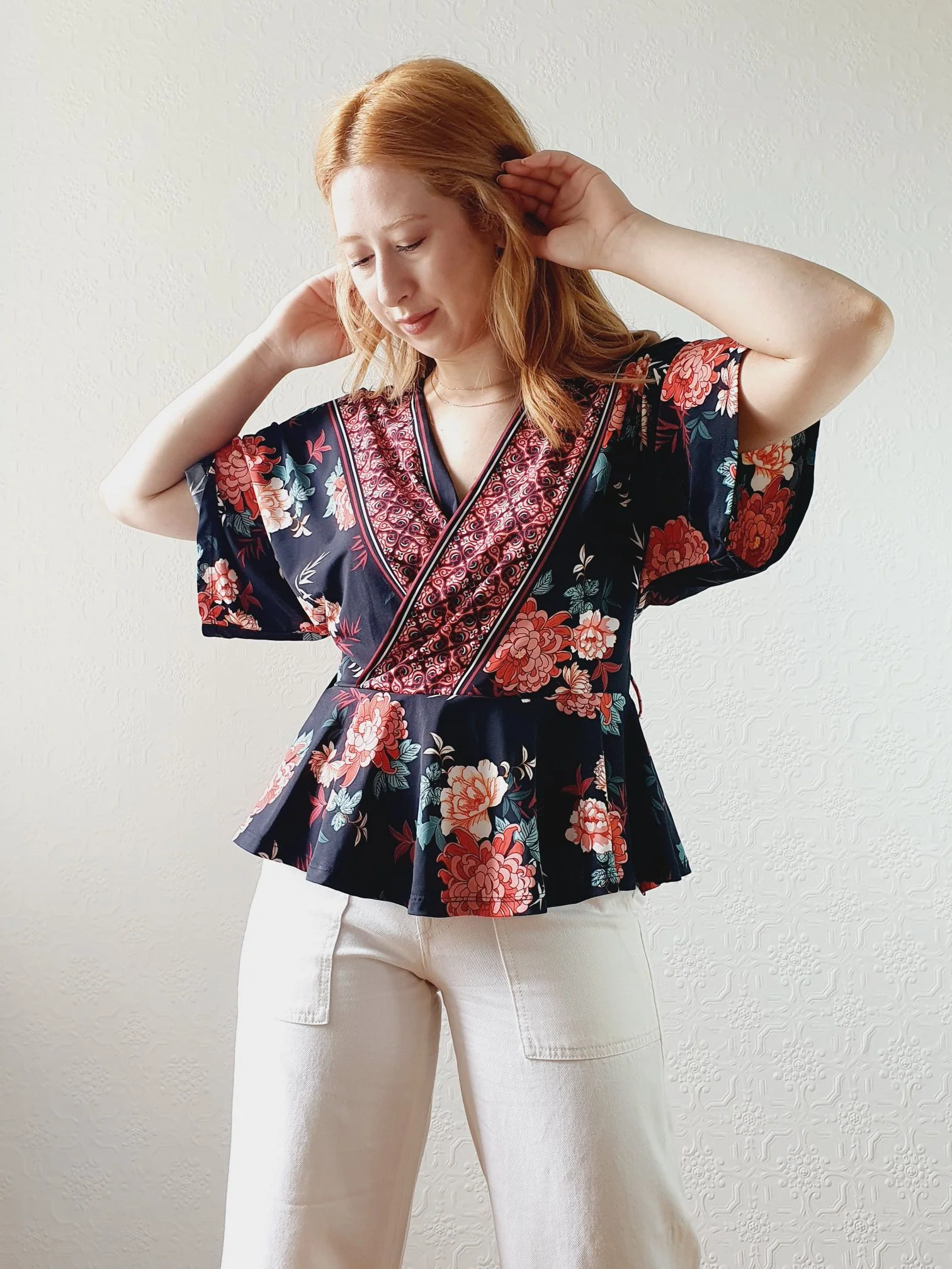 Black Floral Peplum Top - M - Image 2