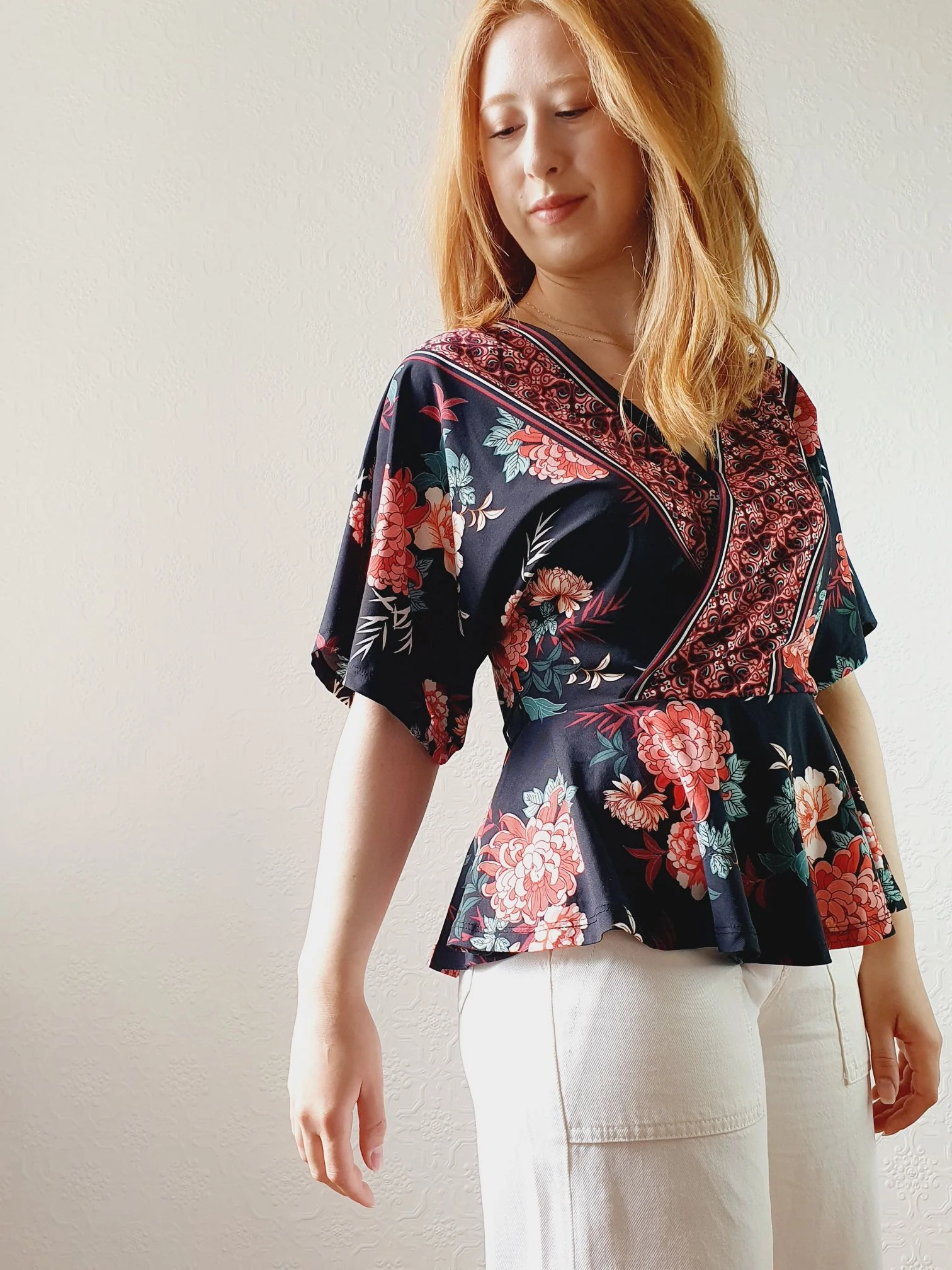 Black Floral Peplum Top - M - Image 3