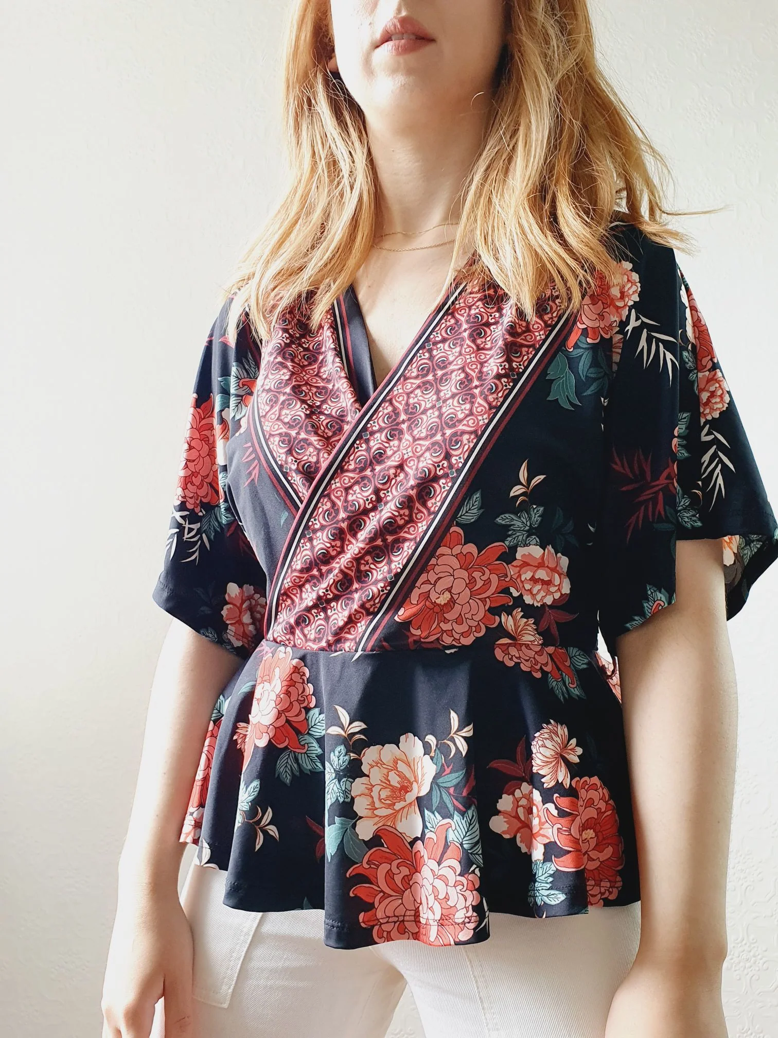 Black Floral Peplum Top - M - Image 6