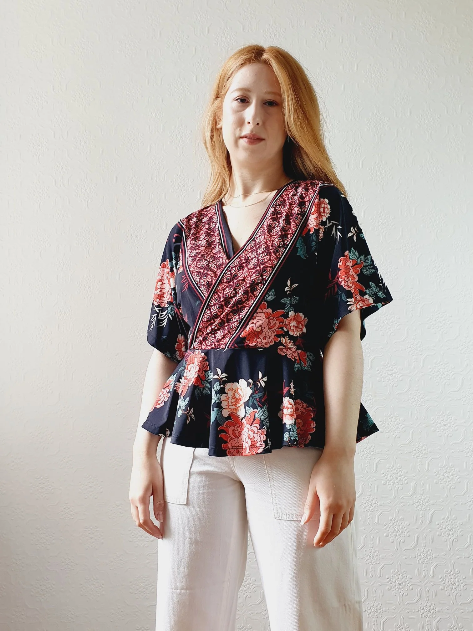 Black Floral Peplum Top - M - Image 7