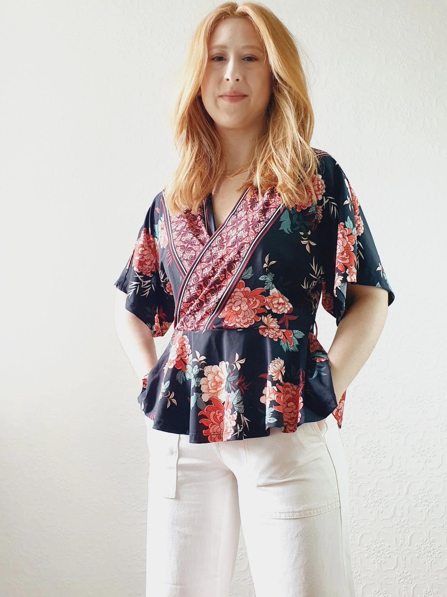 Black Floral Peplum Top - M - Image 8