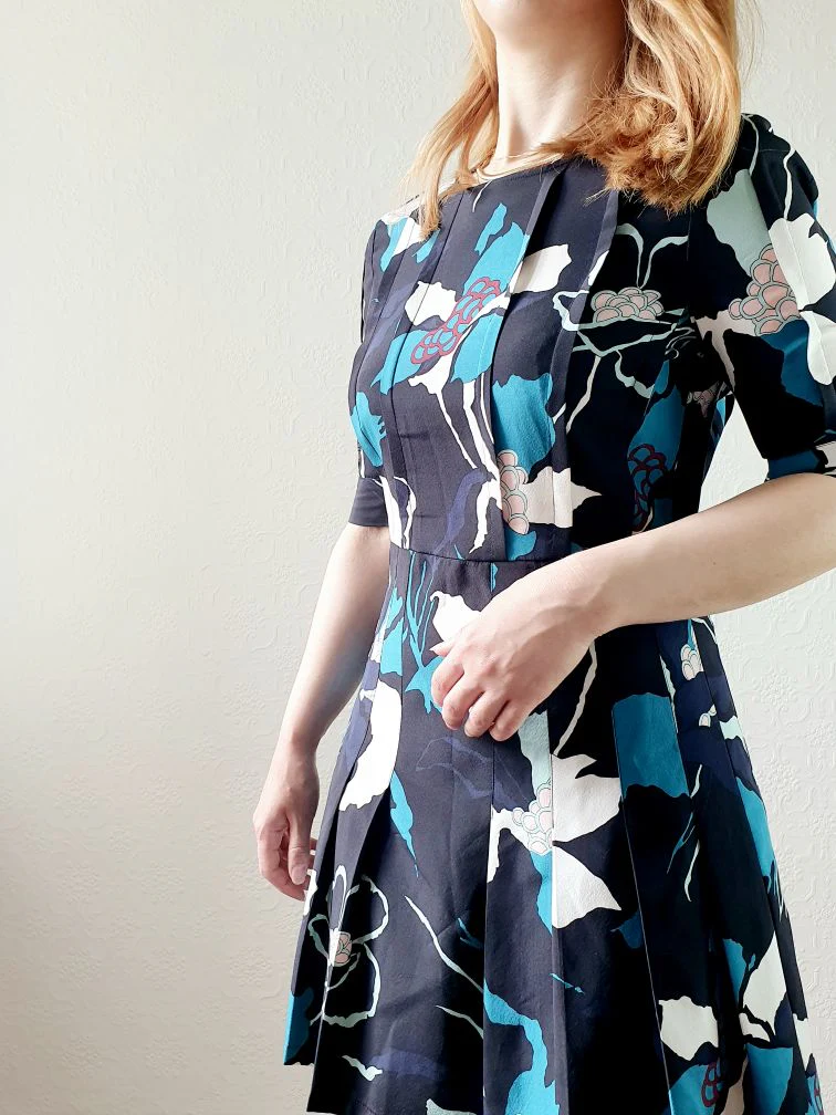 Black Silk Floral Dress - S - Image 2