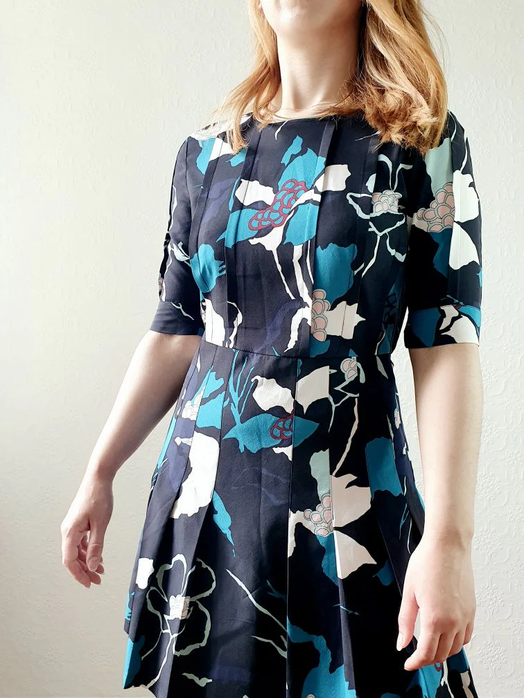 Black Silk Floral Dress - S - Image 3