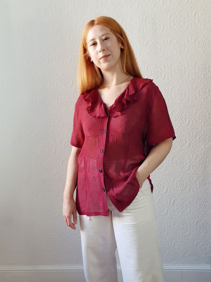 Bordeaux Vintage Blouse - M - Image 10