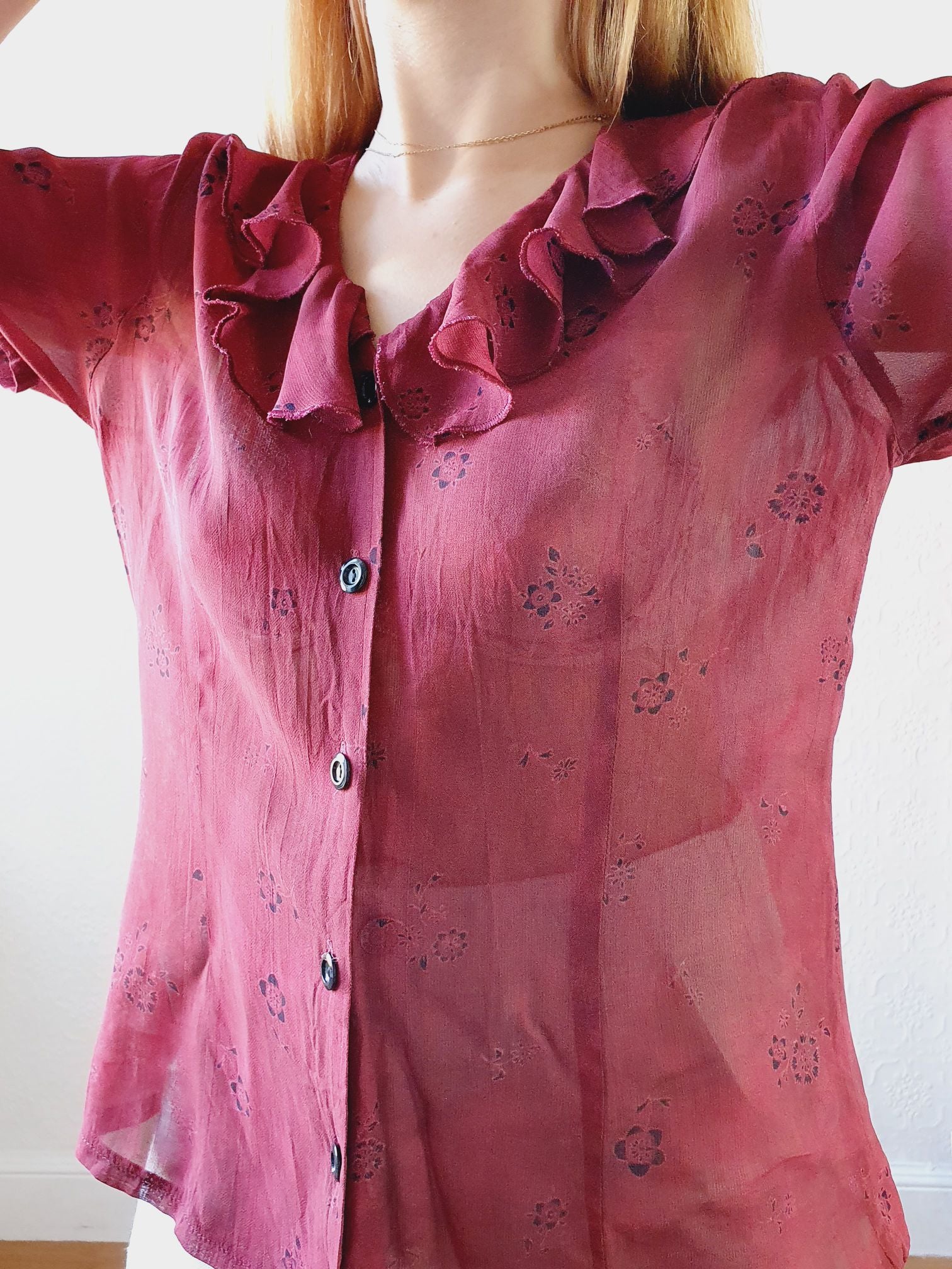 Bordeaux Vintage Blouse - M - Image 11