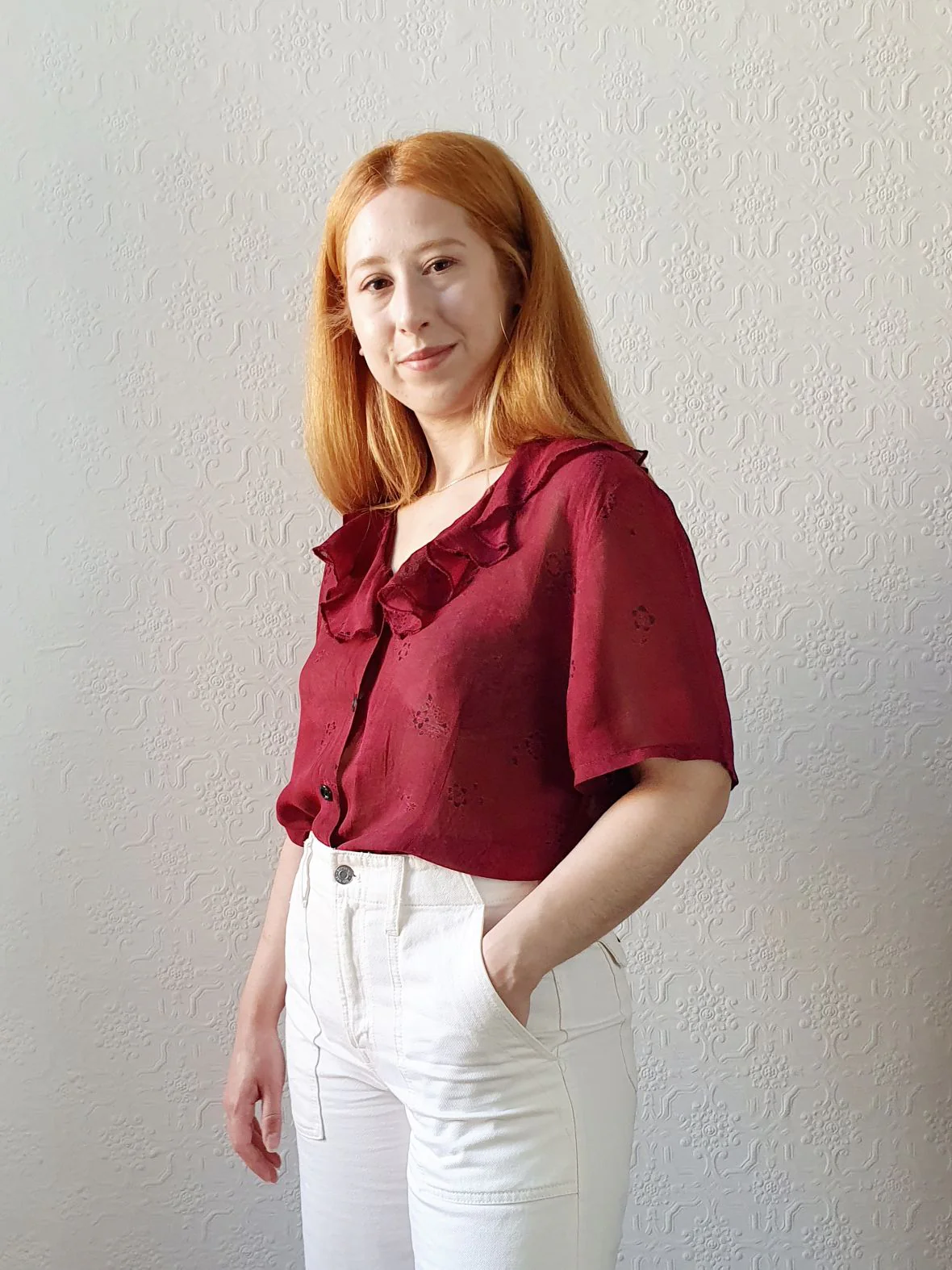 Bordeaux Vintage Blouse - M - Image 2