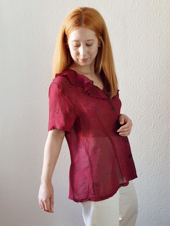 Bordeaux Vintage Blouse - M - Image 3