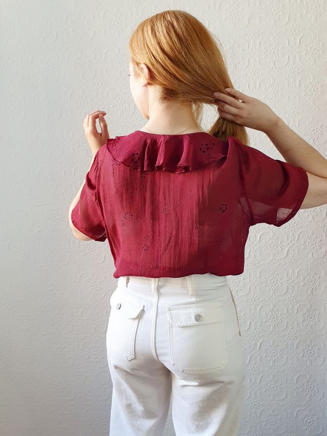 Bordeaux Vintage Blouse - M - Image 5