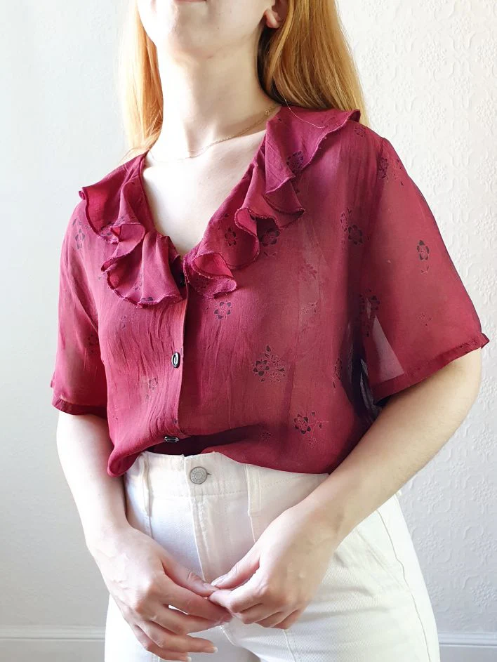 Bordeaux Vintage Blouse - M - Image 6