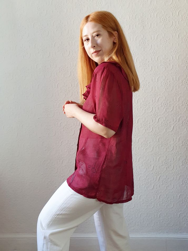 Bordeaux Vintage Blouse - M - Image 8