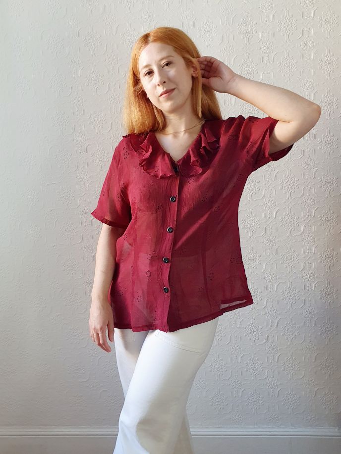 Bordeaux Vintage Blouse - M - Image 9