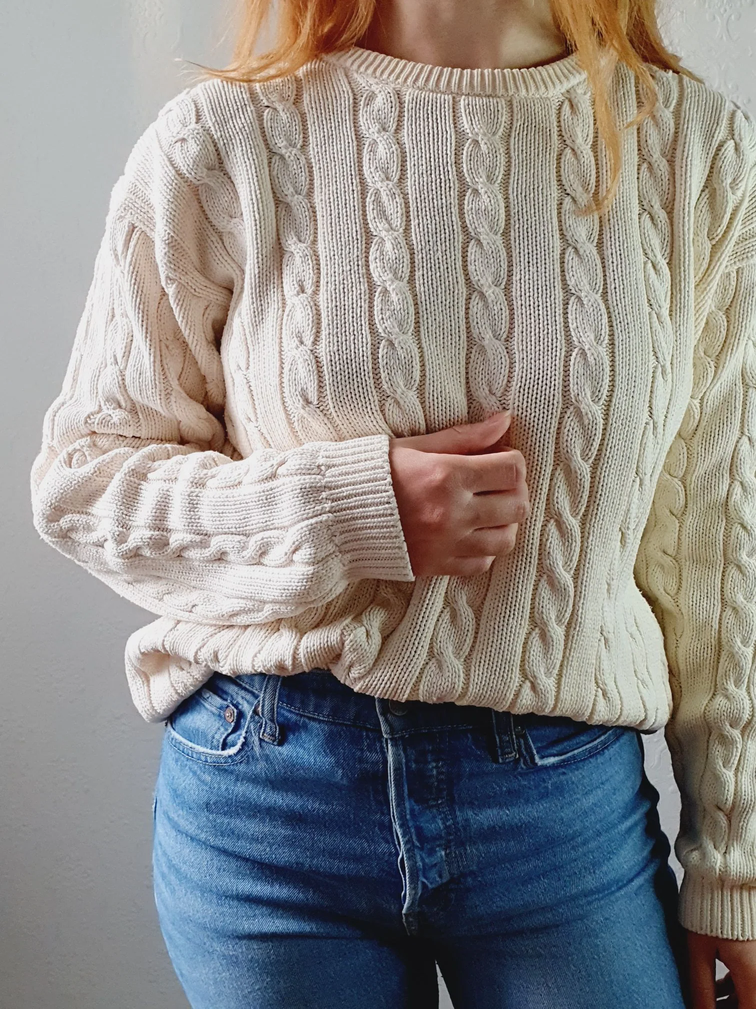 Cable Knit Cotton Jumper - M/L - Image 2