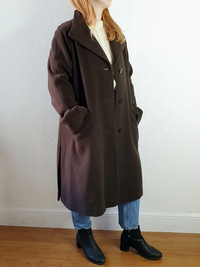 Chocolate Brown Wool & Cashmere Coat - M/L - Image 10