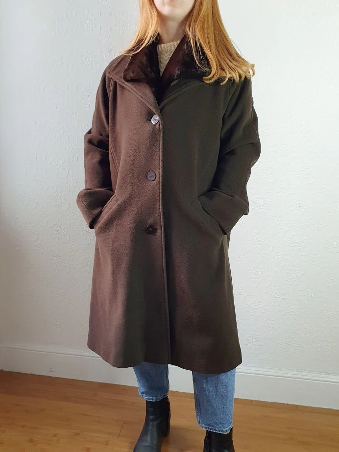 Chocolate Brown Wool & Cashmere Coat - M/L - Image 4