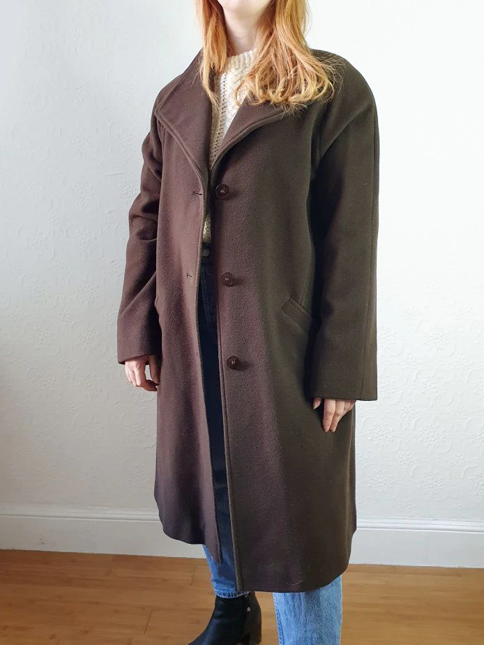Chocolate Brown Wool & Cashmere Coat - M/L - Image 5