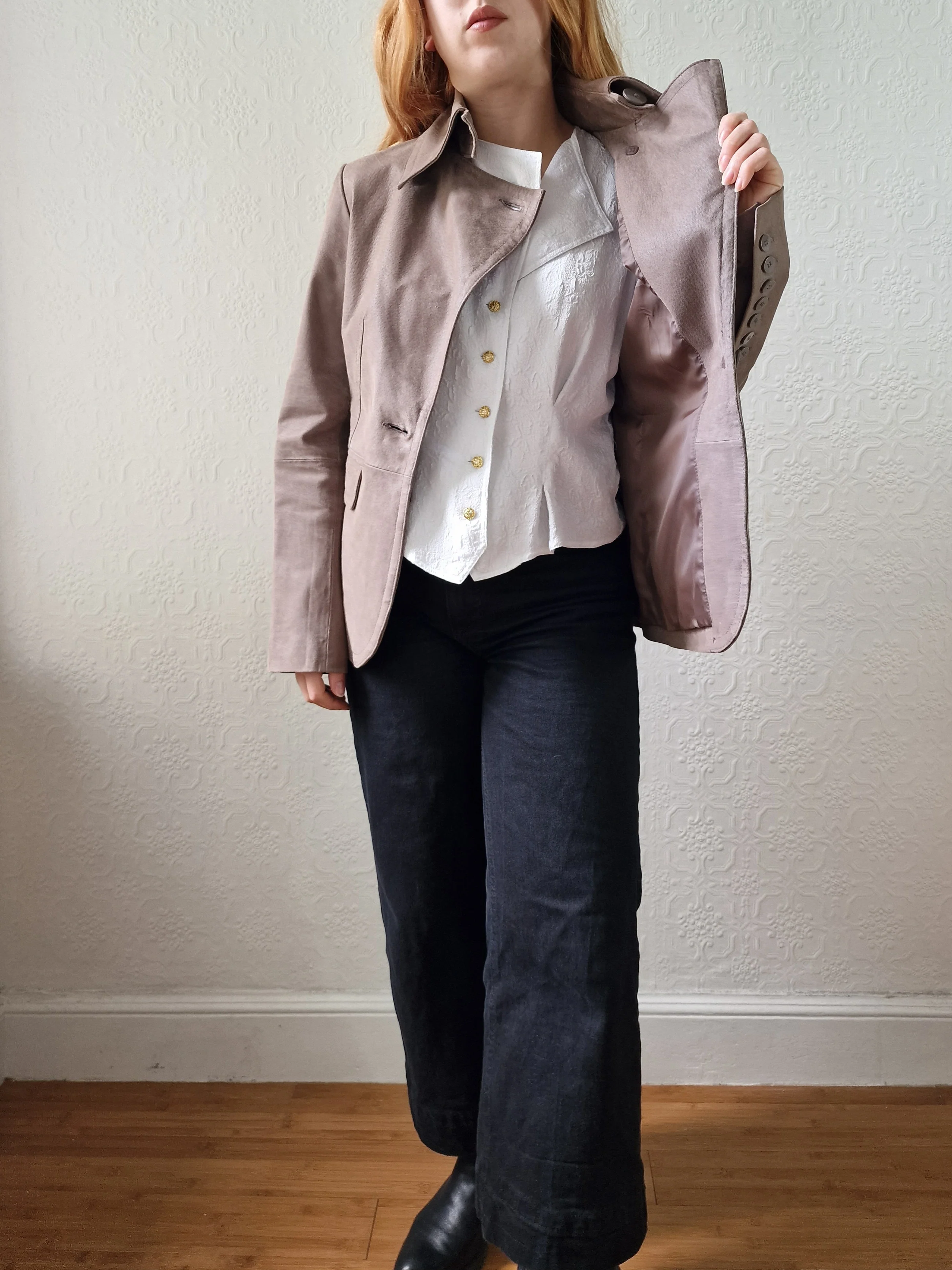 Vintage 90s Grey Taupe Genuine Suede Leather Jacket with Pointy Lapel - XS/S - Image 11