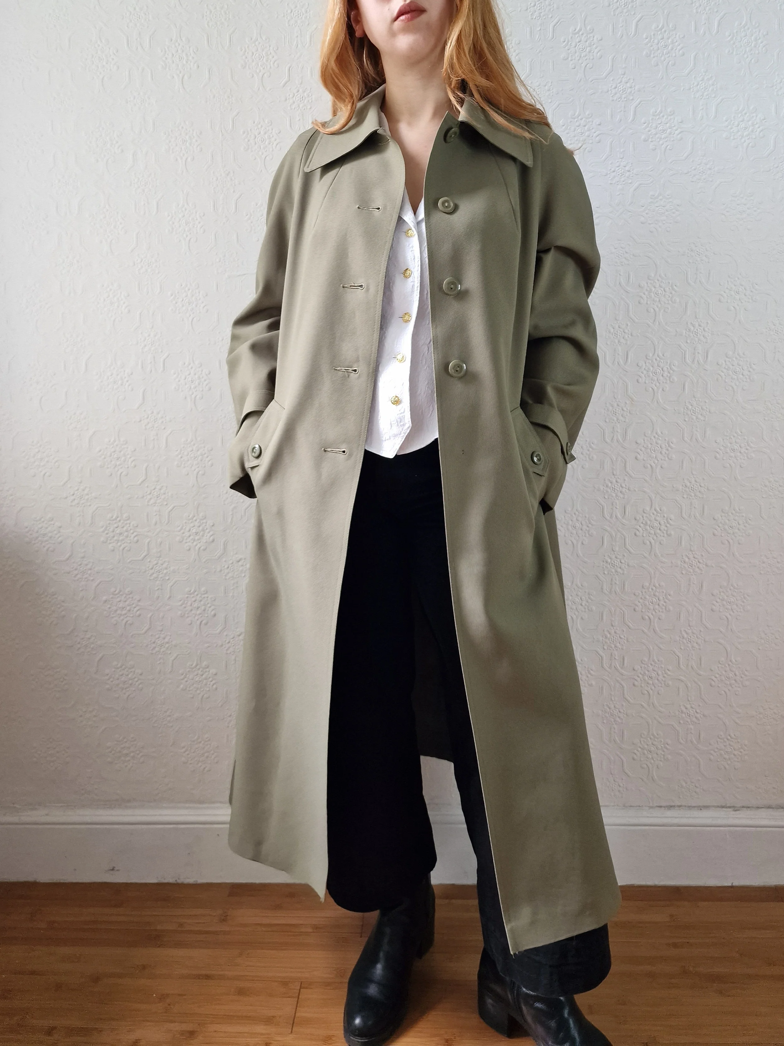 Vintage Khaki Green Single Breasted Trench Coat - M - Image 2