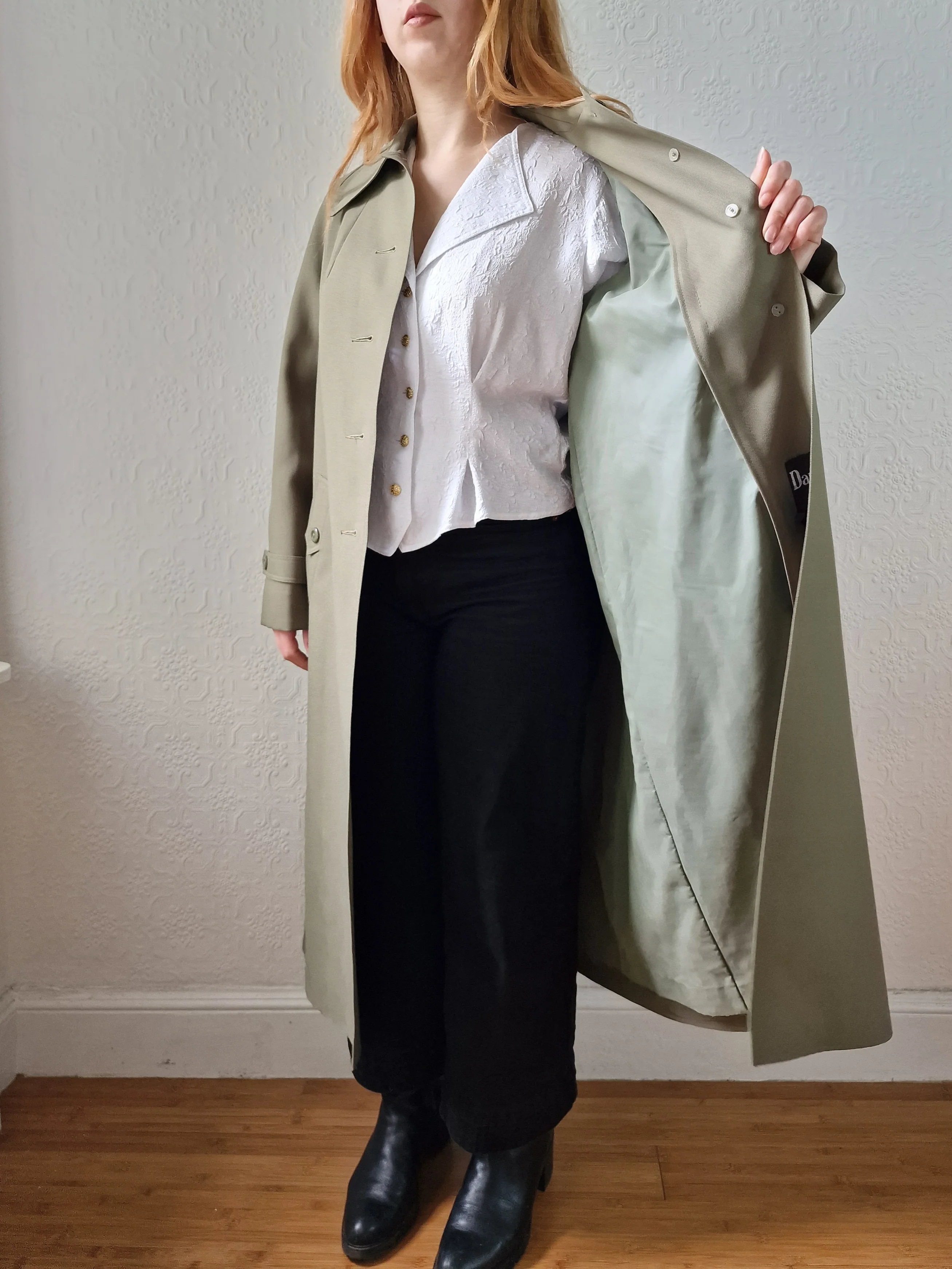 Vintage Khaki Green Single Breasted Trench Coat - M - Image 4