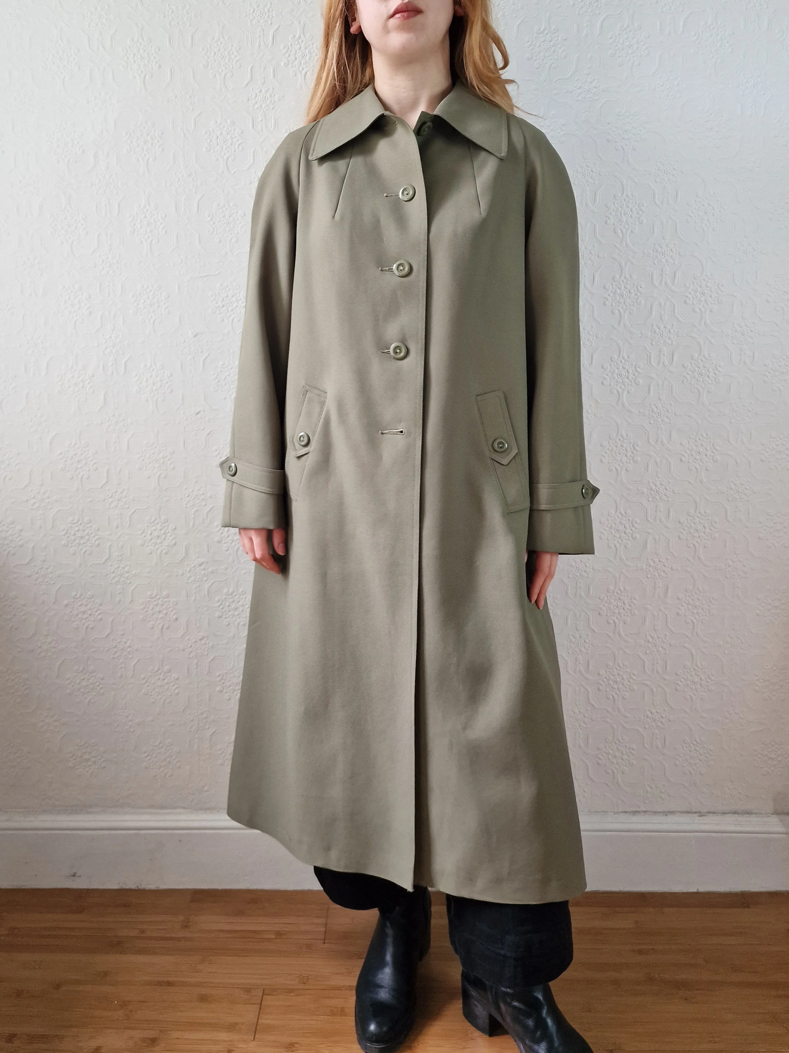Vintage Khaki Green Single Breasted Trench Coat - M - Image 5