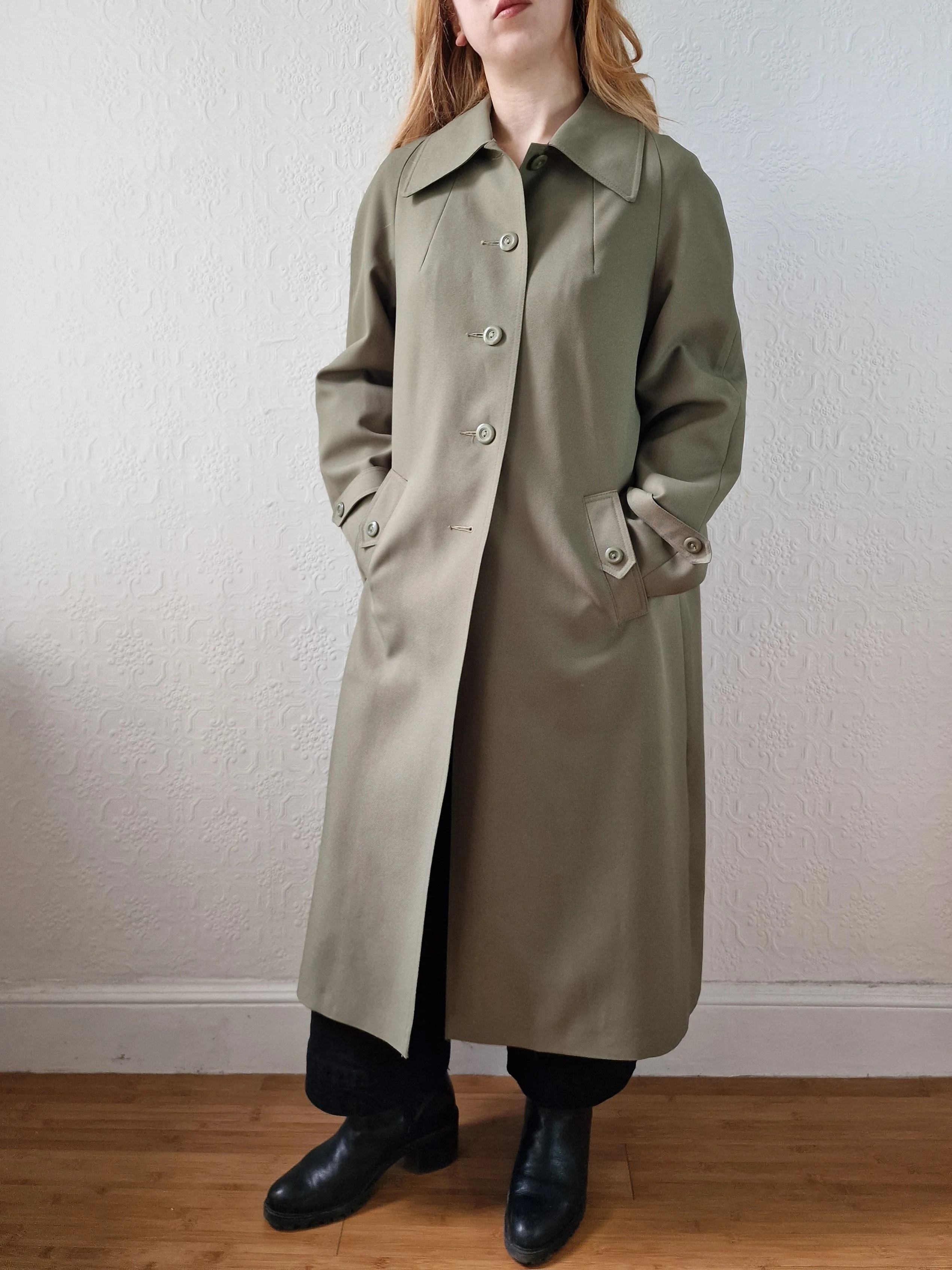Vintage Khaki Green Single Breasted Trench Coat - M - Image 6