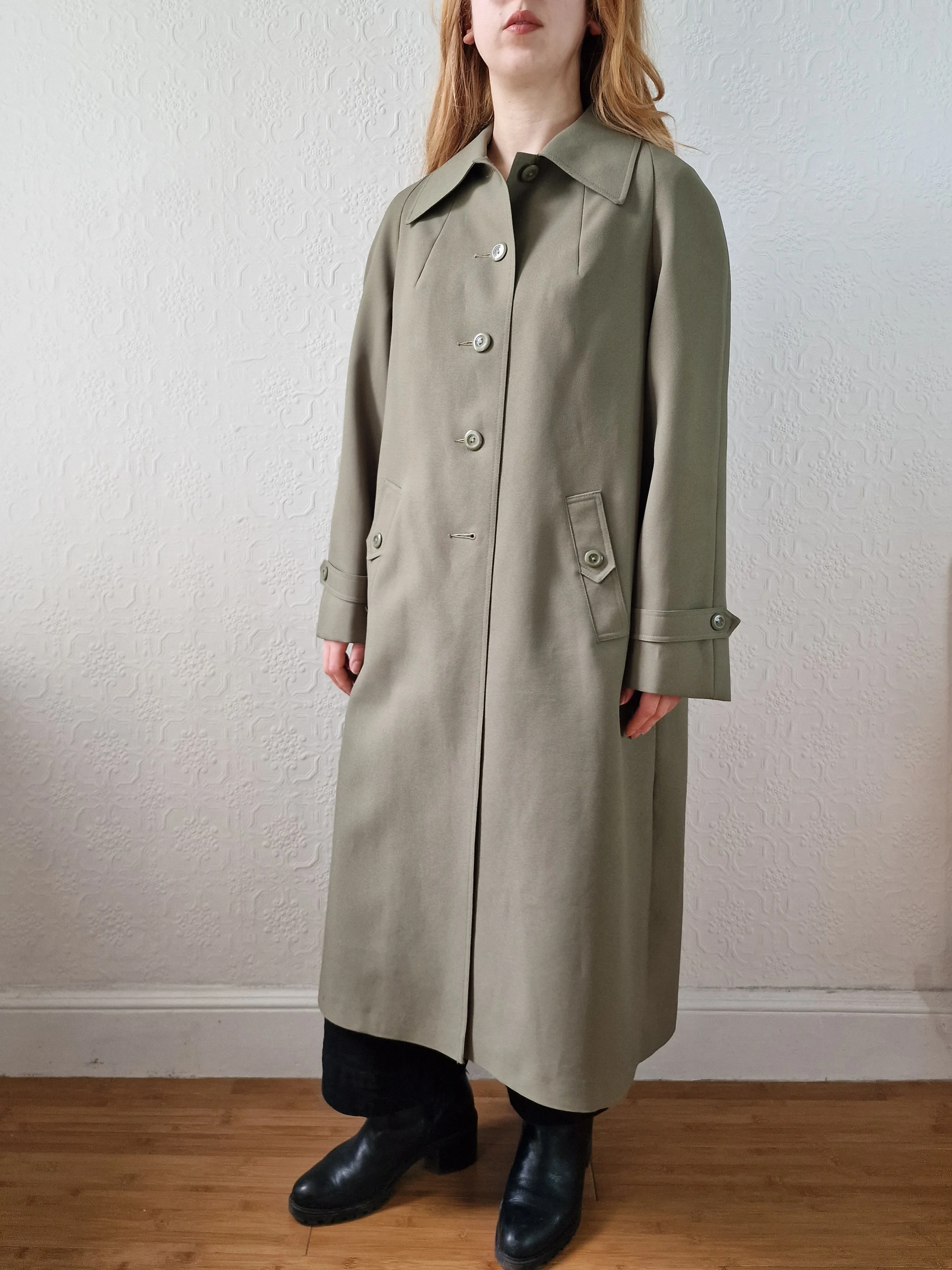 Vintage Khaki Green Single Breasted Trench Coat - M - Image 7