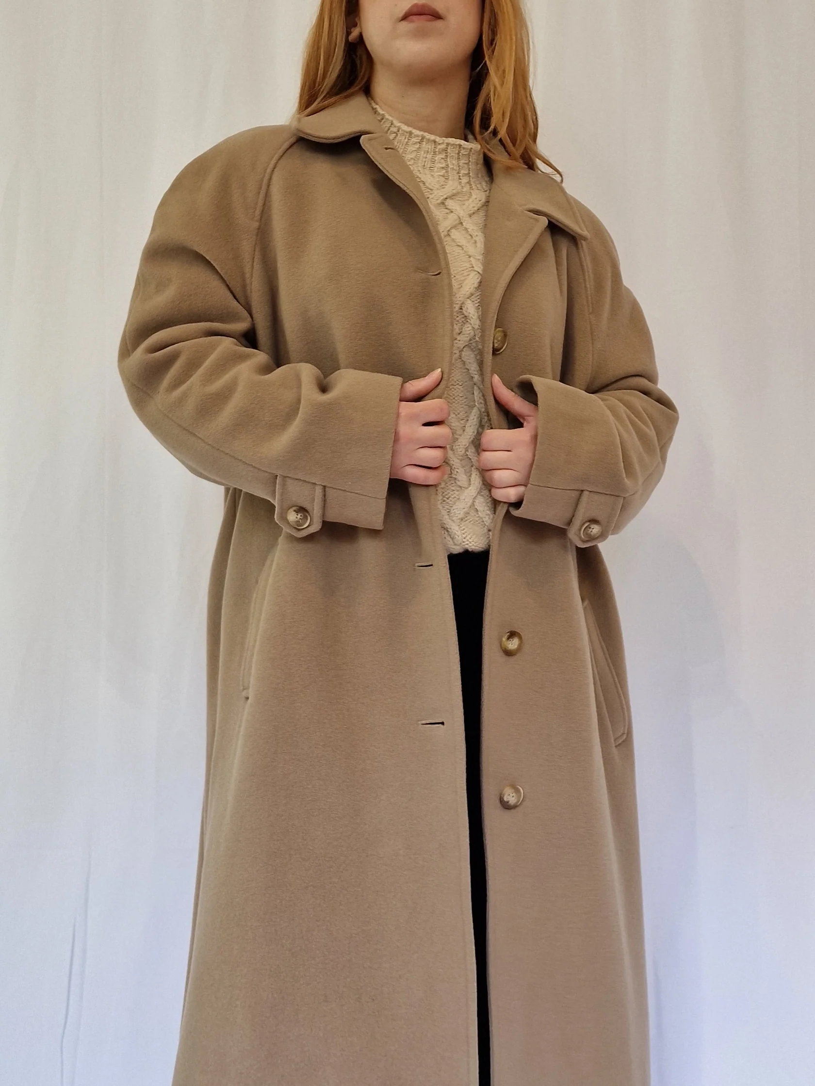 Vintage Camel Brown Wool Single Breasted Long Coat - XL - Image 2